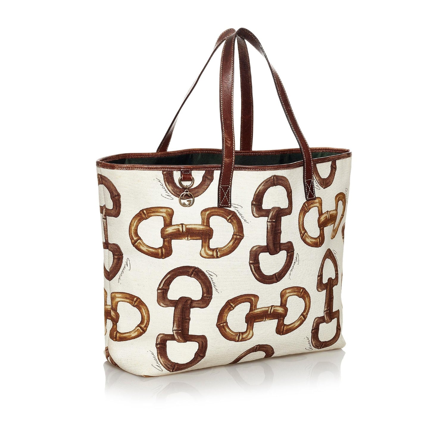 Gucci Horsebit Print SHG Canvas White Brown Tote Bag