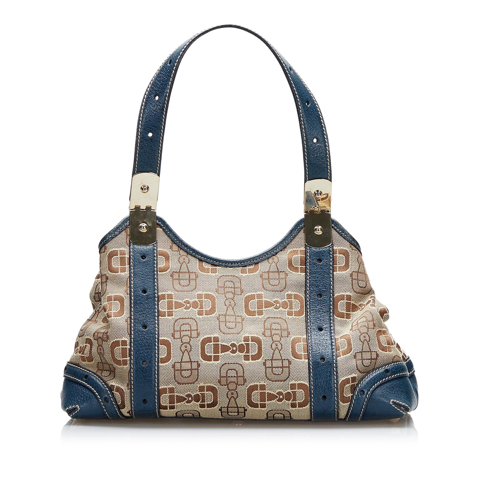 Gucci Horsebit SHG-Jhxmoc Canvas Calf Brown Blue Shoulder Bag