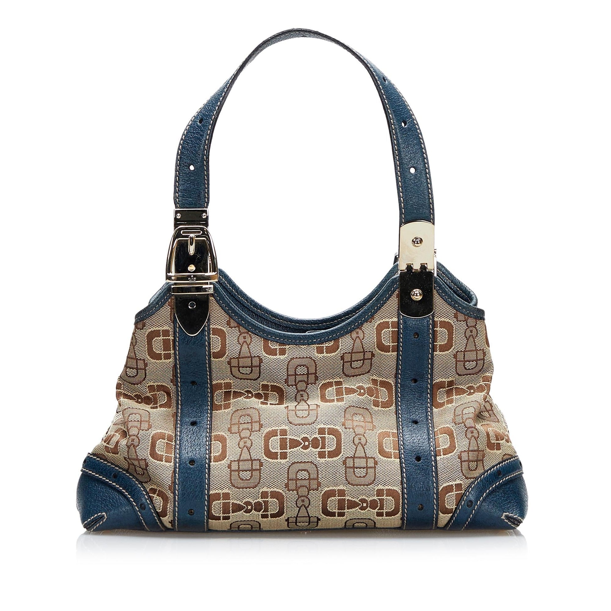 Gucci Horsebit SHG-Jhxmoc Canvas Calf Brown Blue Shoulder Bag