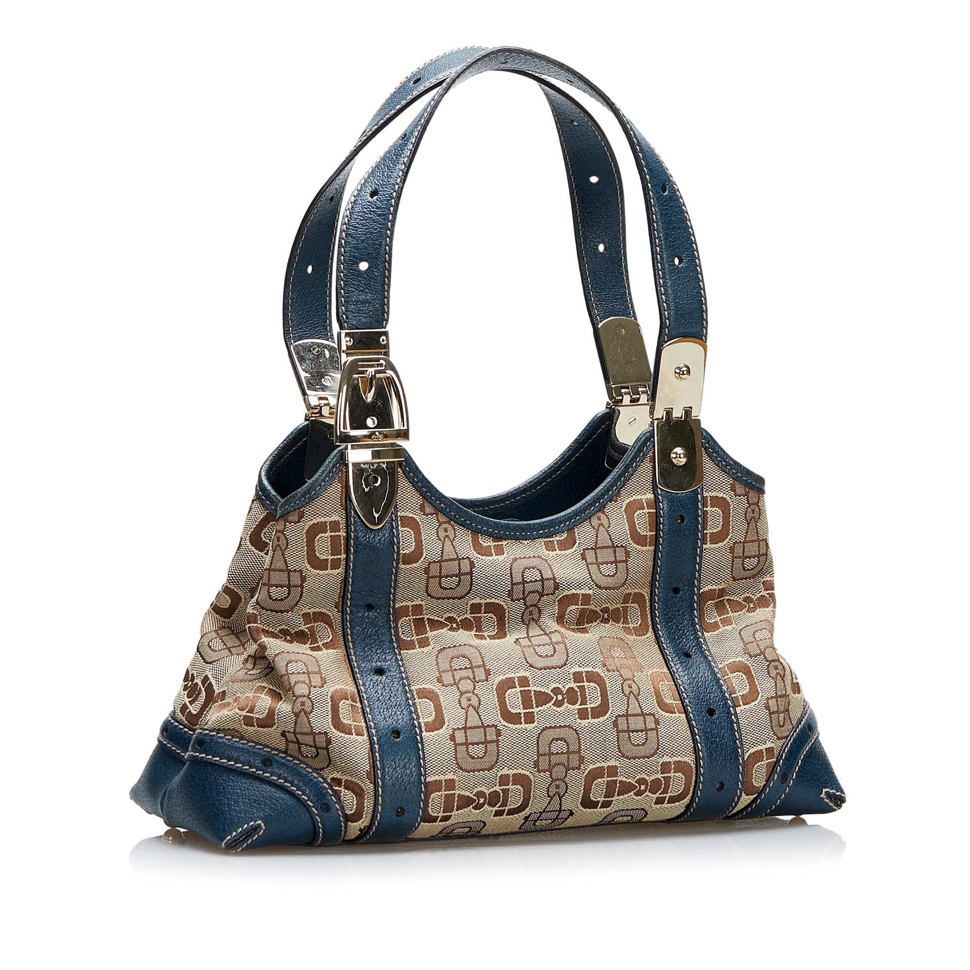 Gucci Horsebit SHG-Jhxmoc Canvas Calf Brown Blue Shoulder Bag