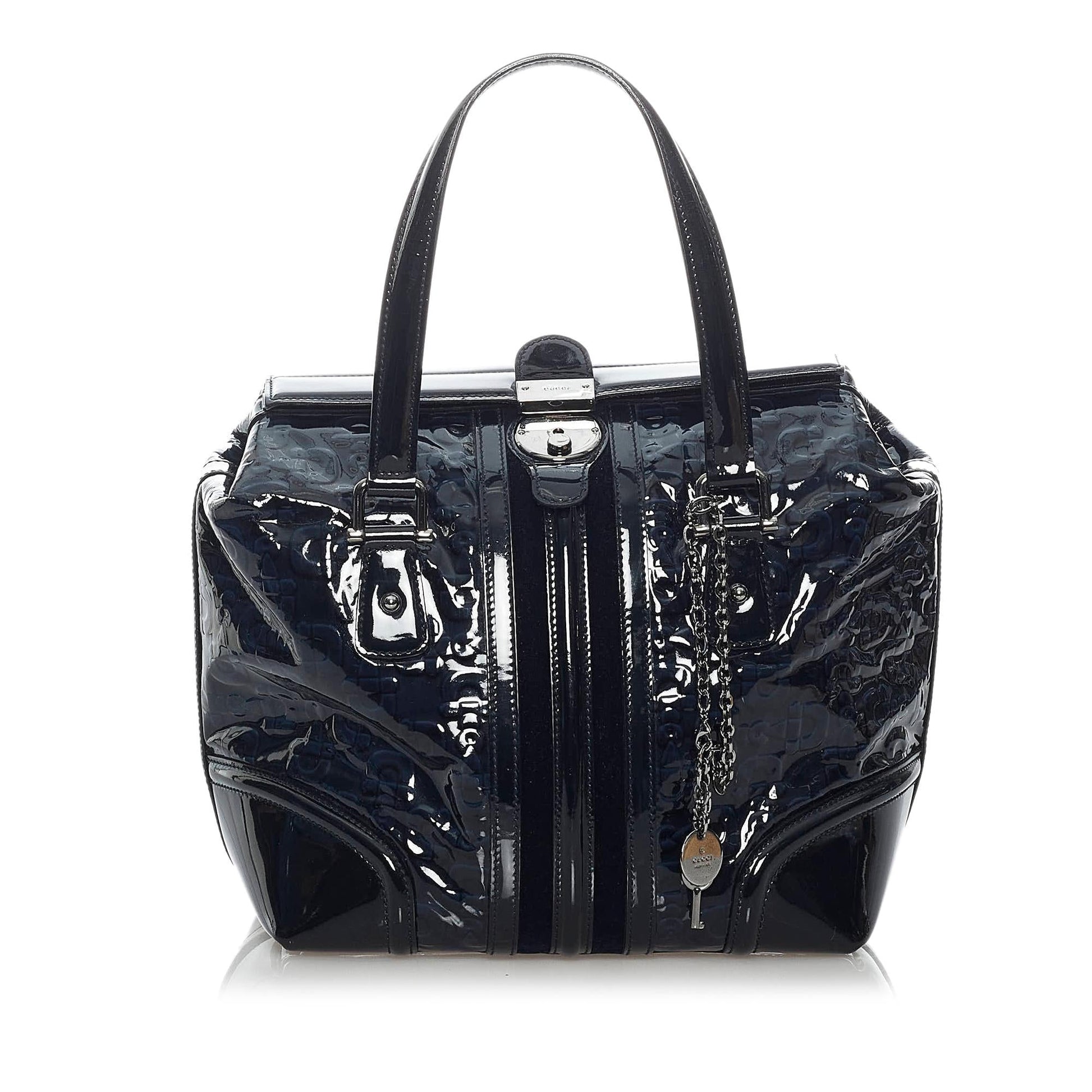 Gucci Horsebit Treasure SHG Leather Patent Blue Satchel Bag