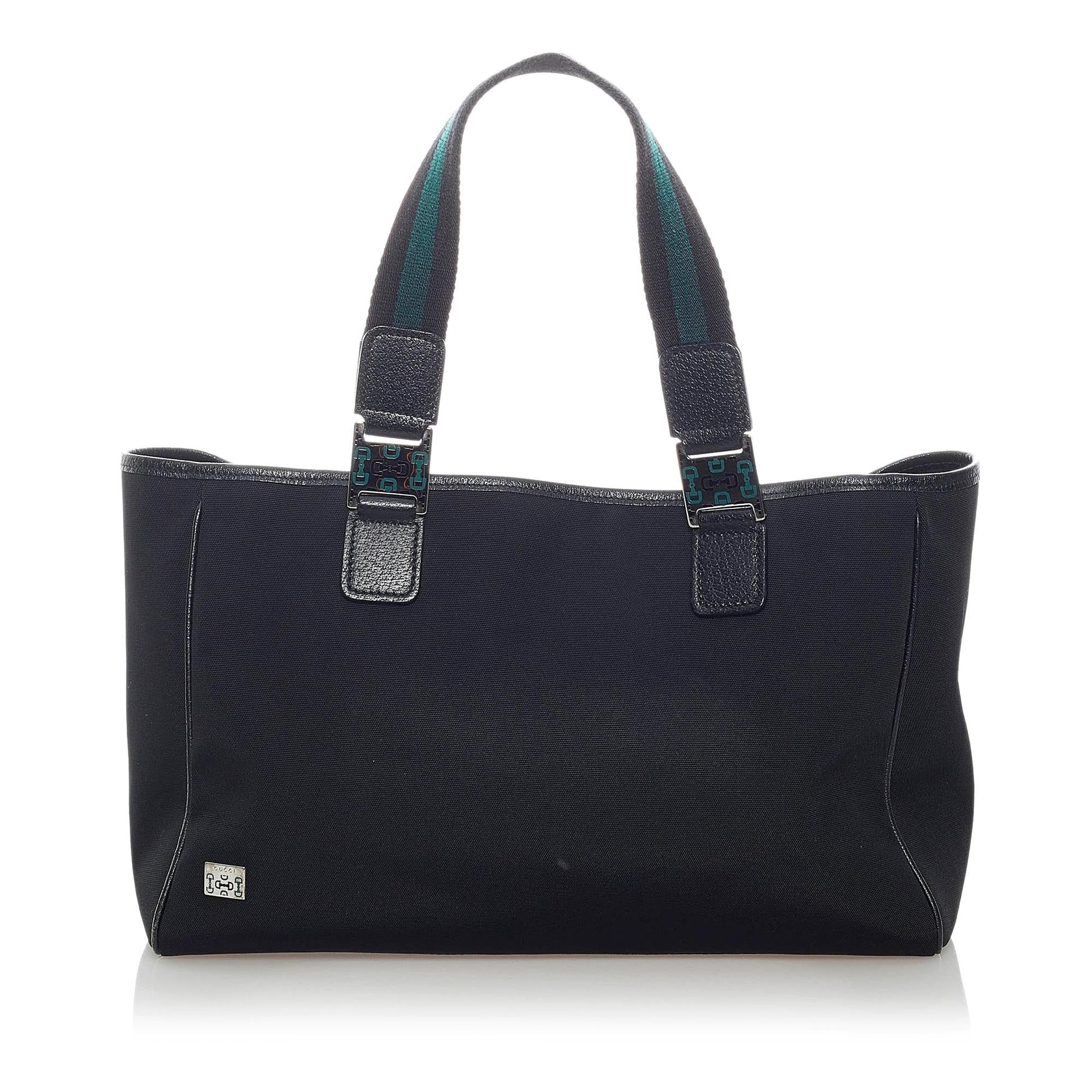 Gucci Horsebit Web SHG Nylon Calf Black Satchel Bag
