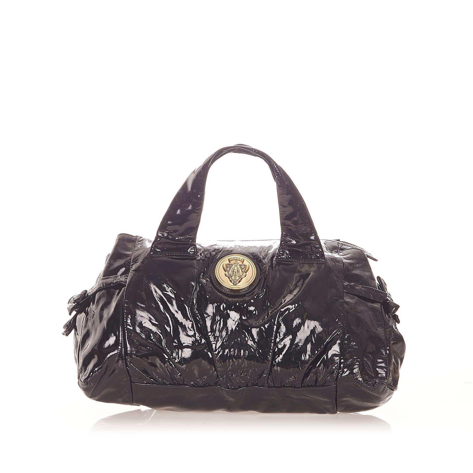 Gucci Hysteria SHG Leather Patent Black Satchel Bag Handbag Shg