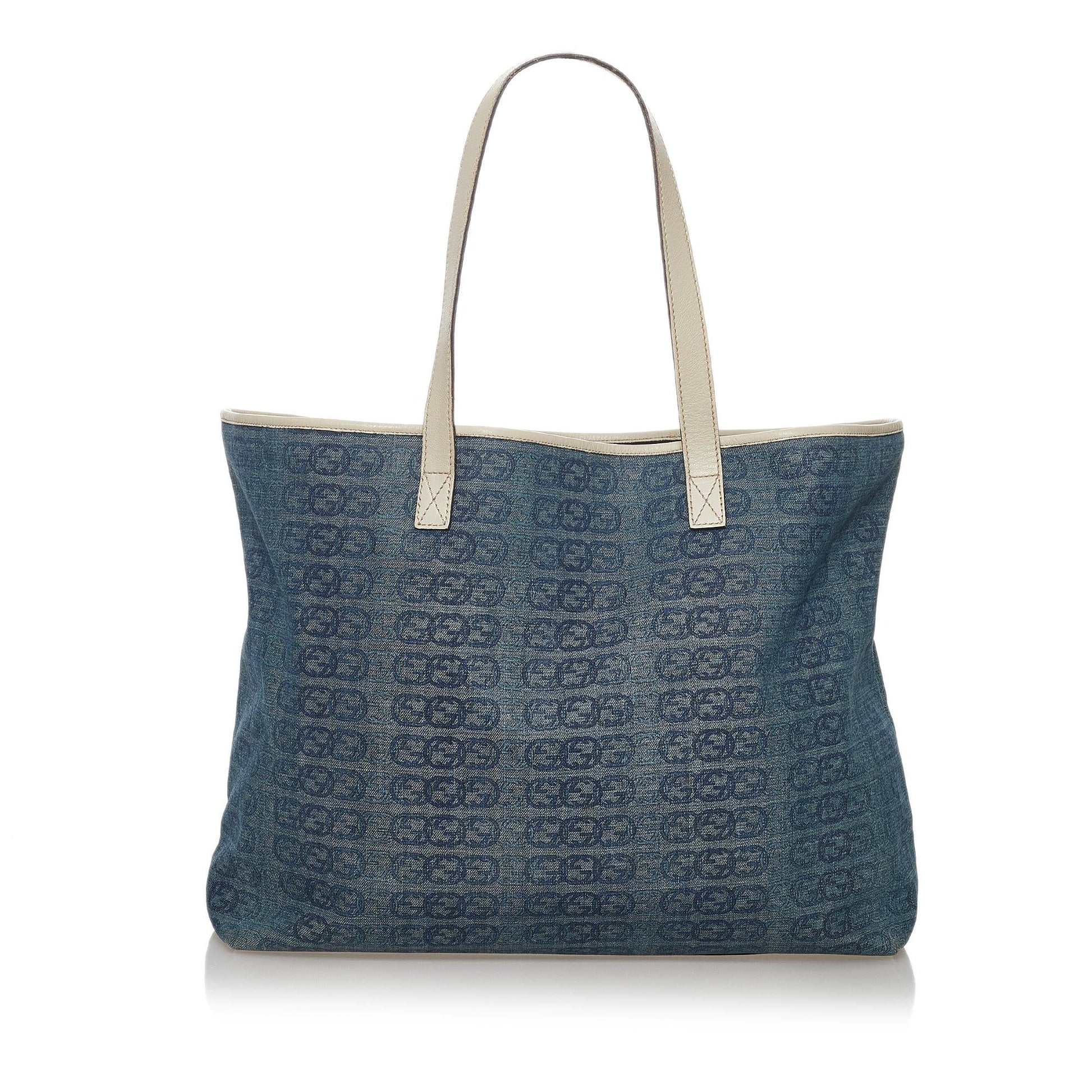 Gucci Interlocking G SHG Canvas White Blue Tote Bag
