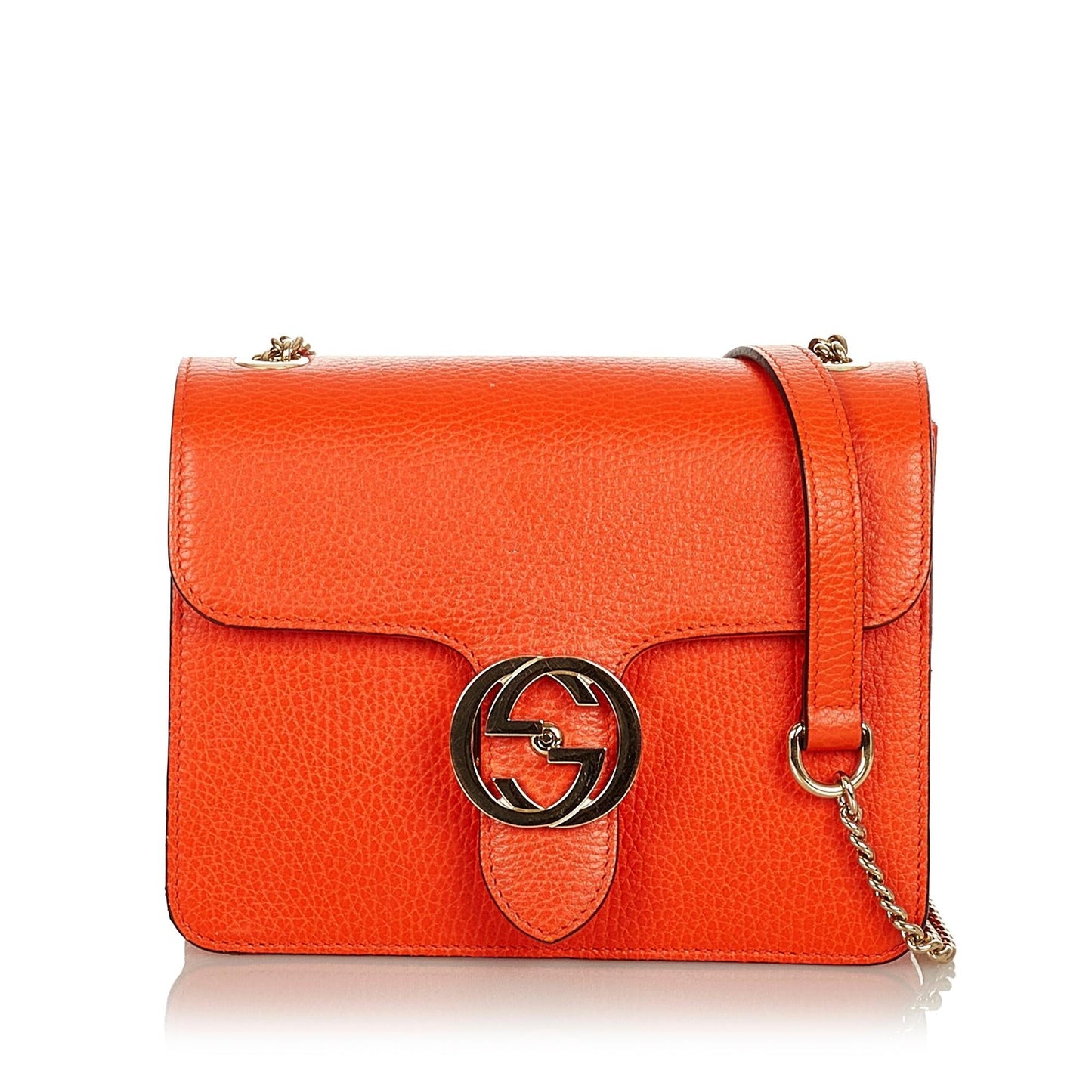 Gucci Interlocking G SHG Leather Calf Orange Chain Crossbody Bag