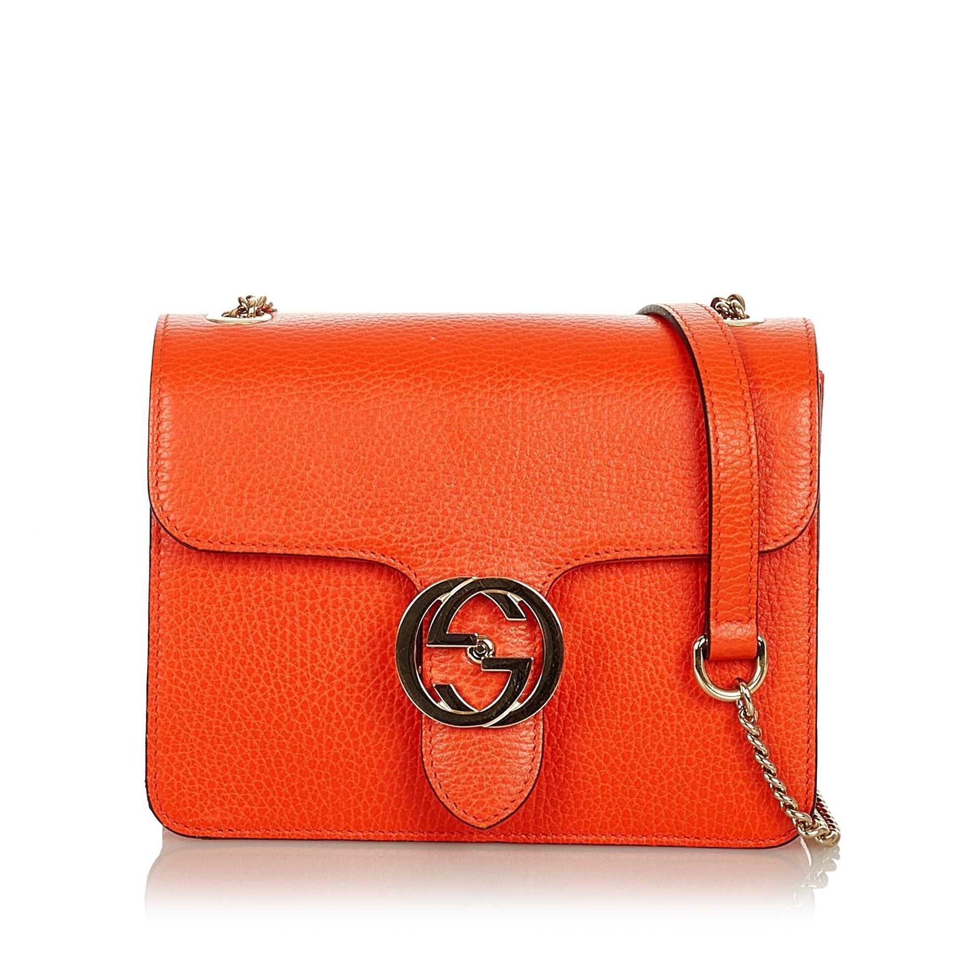 Gucci Interlocking G SHG Leather Calf Orange Chain Crossbody Bag