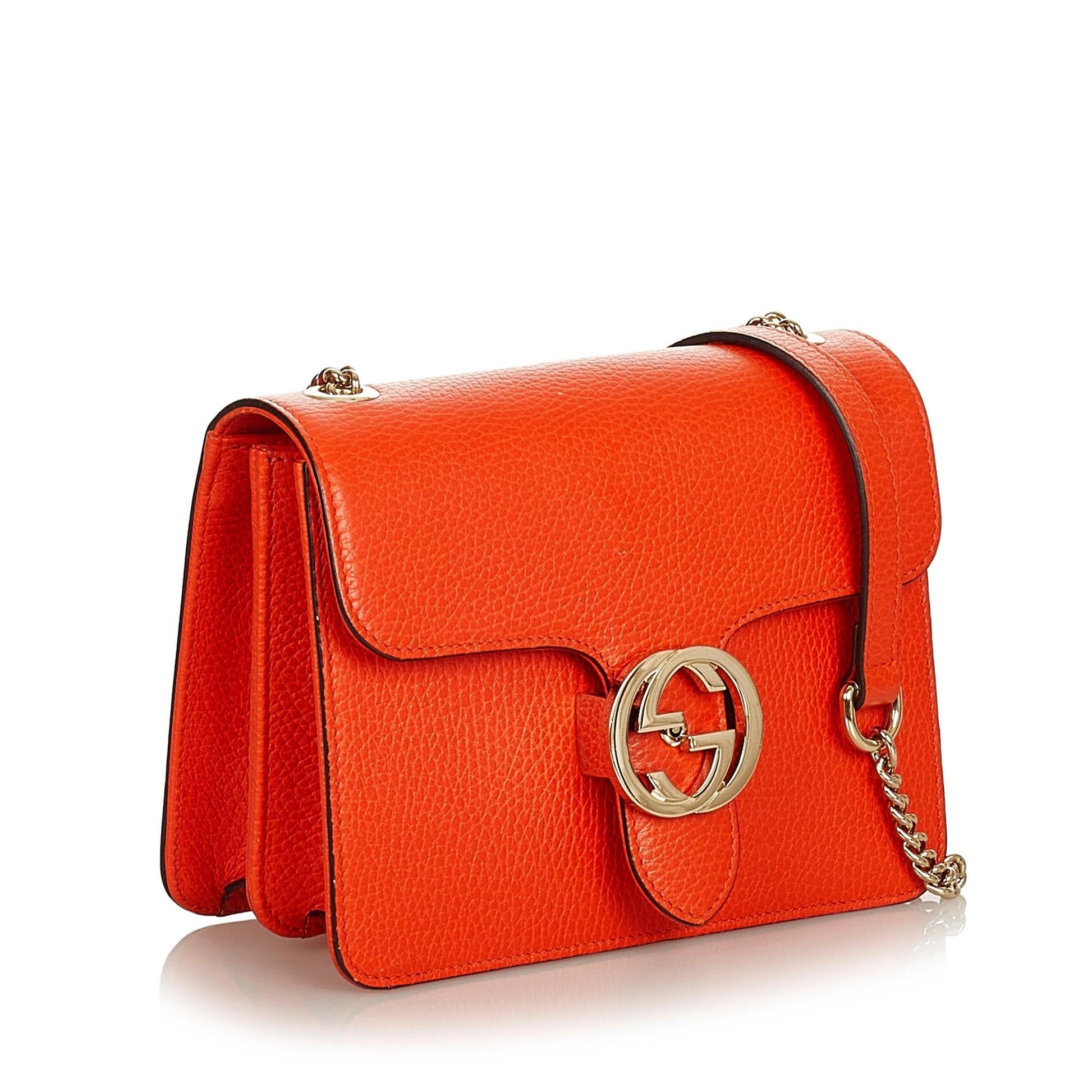 Gucci Interlocking G SHG Leather Calf Orange Chain Crossbody Bag