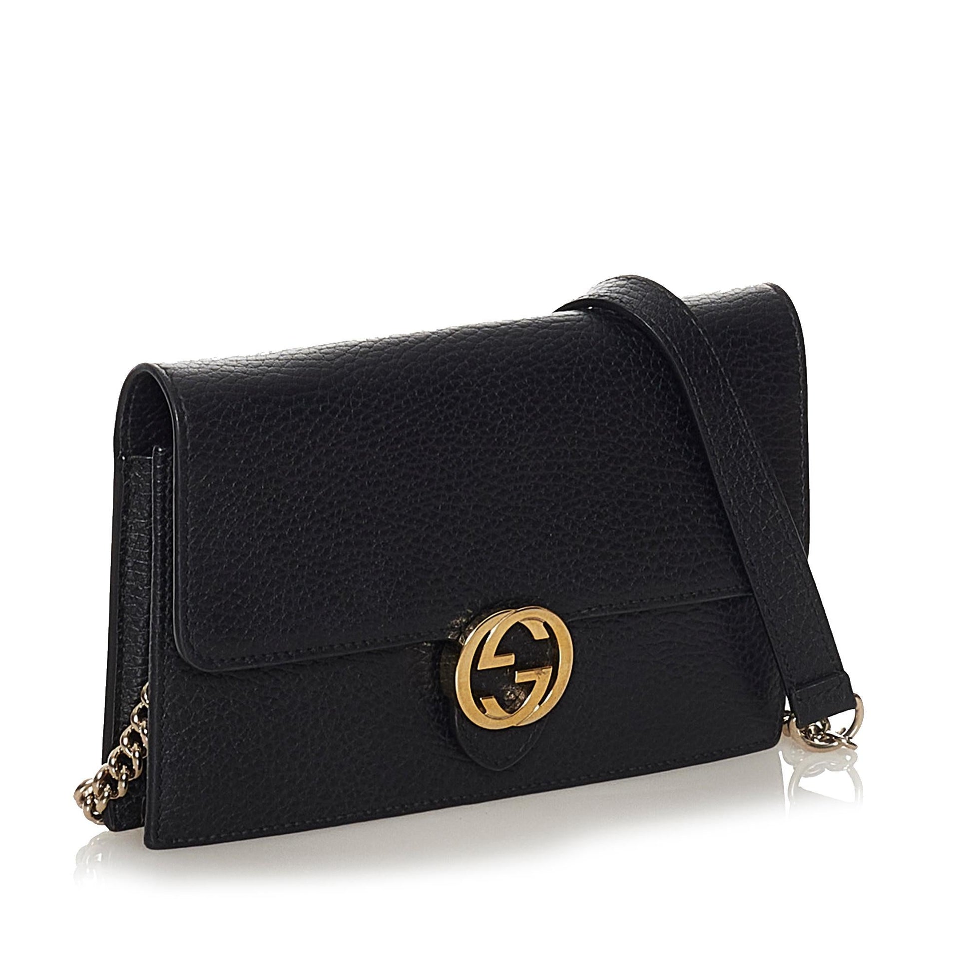 Gucci Interlocking G Wallet on SHG Leather Calf Black Chain Crossbody Bag
