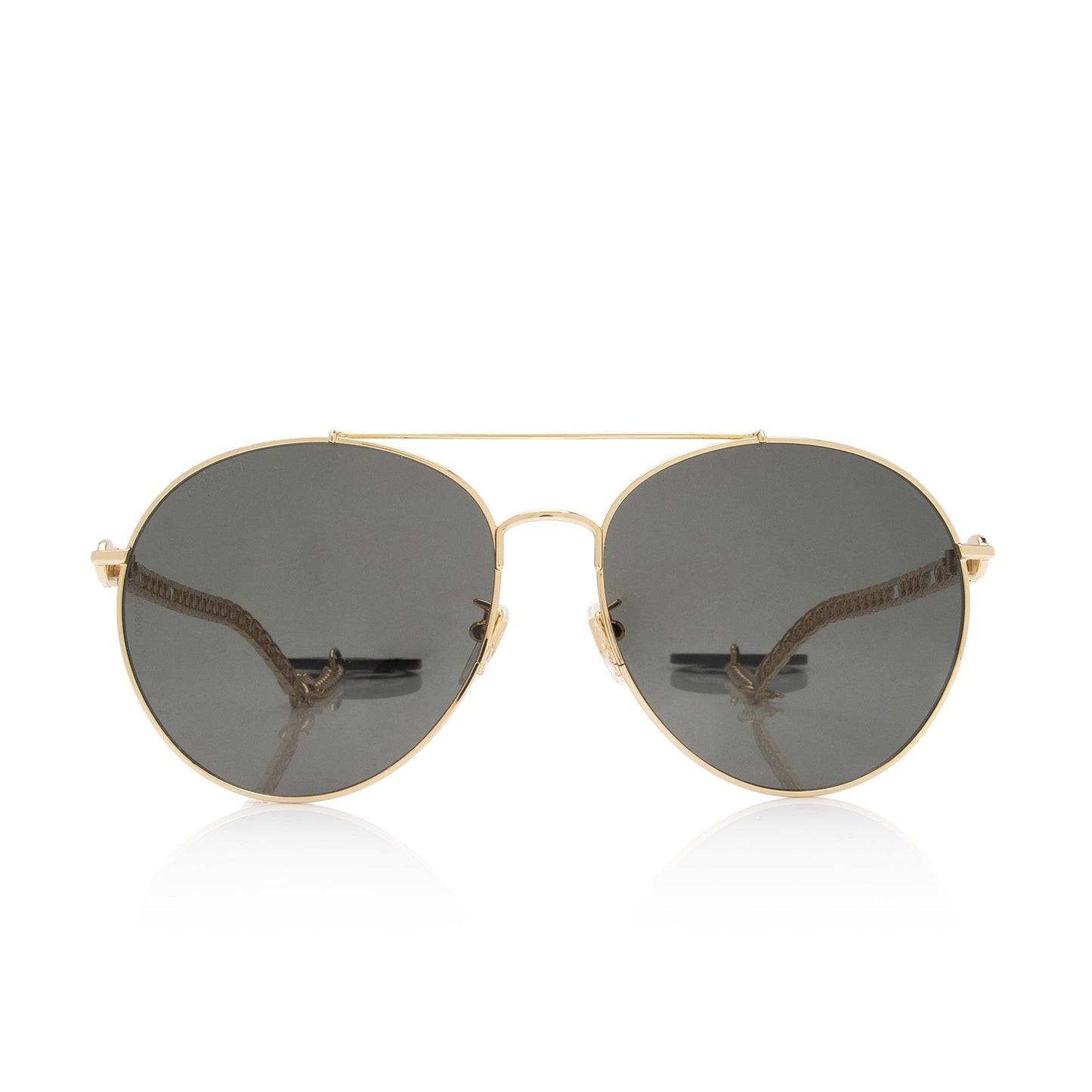 Gucci Interlocking G Charm Aviator Sunglasses Black Gold Chain Accessory