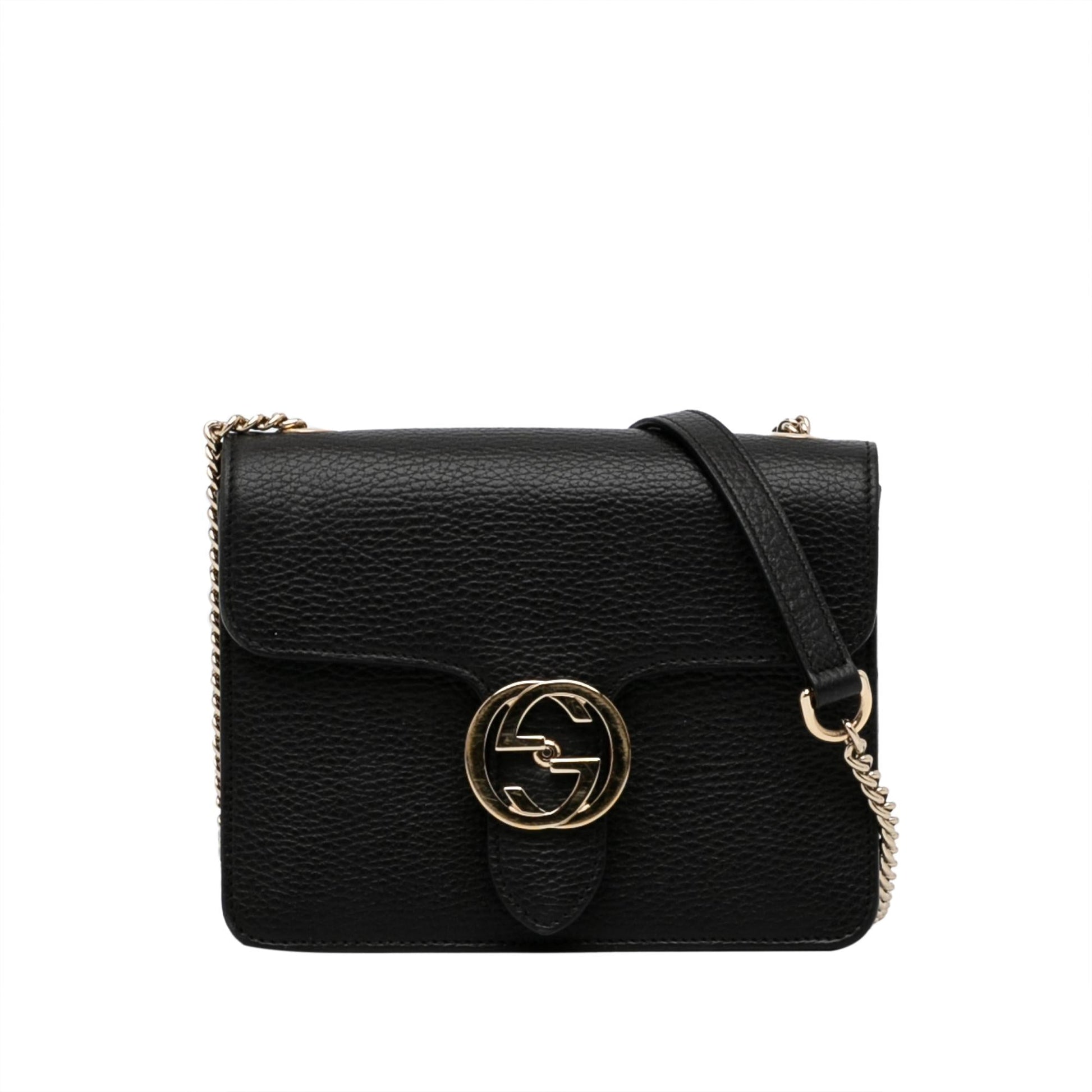 Gucci Interlocking G Dollar SHG-lTzit0 Calf Black Crossbody Bag