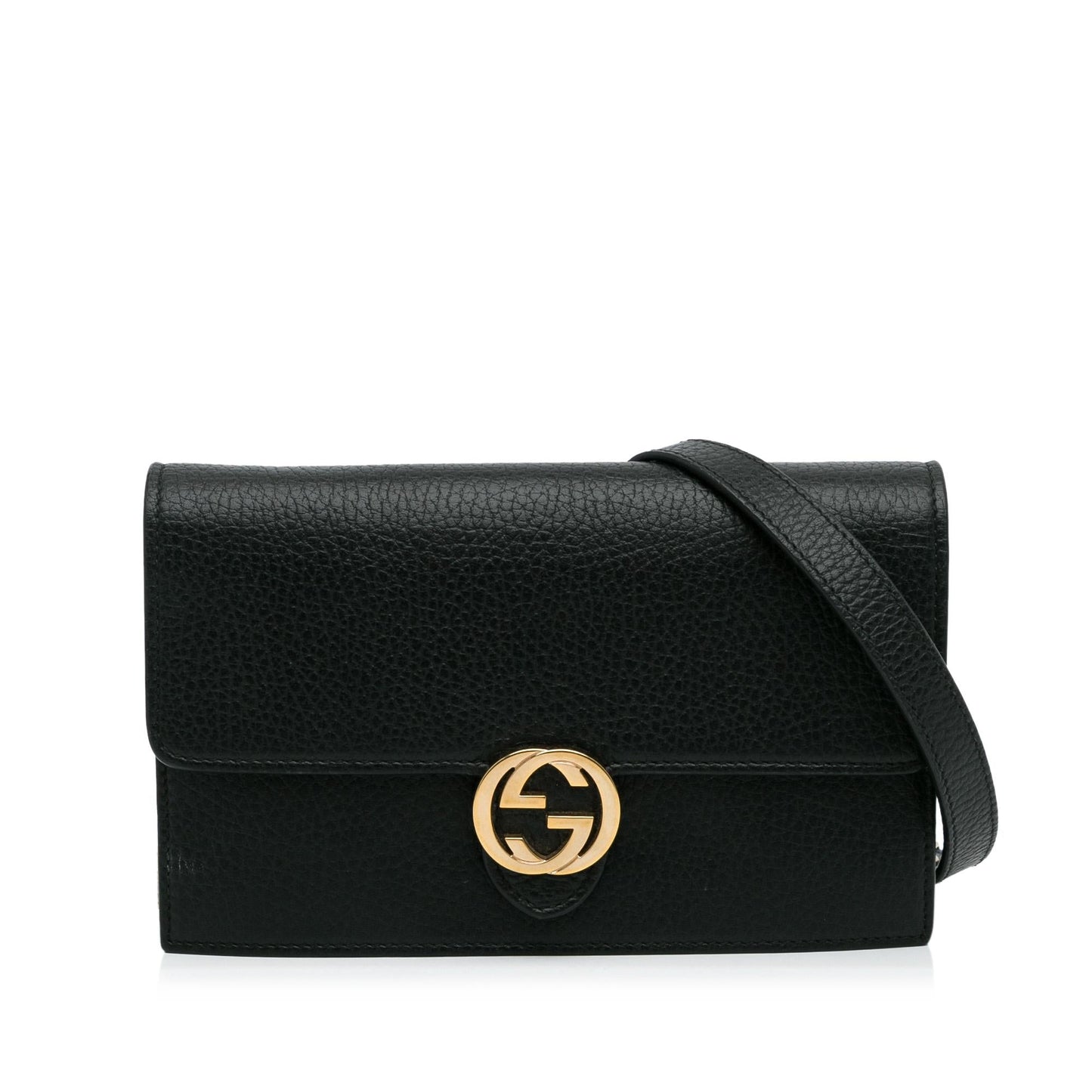 Gucci Interlocking G Dollar Wallet on Calf Black Chain Crossbody Bag Shg Ew0Gk6