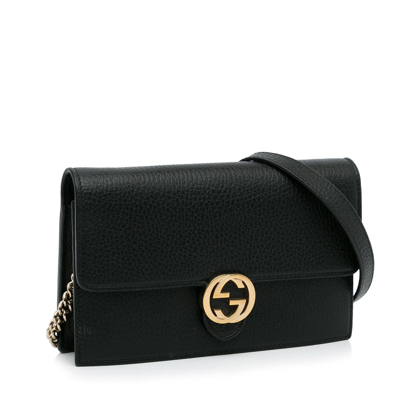 Gucci Interlocking G Dollar Wallet on Calf Black Chain Crossbody Bag Shg Ew0Gk6