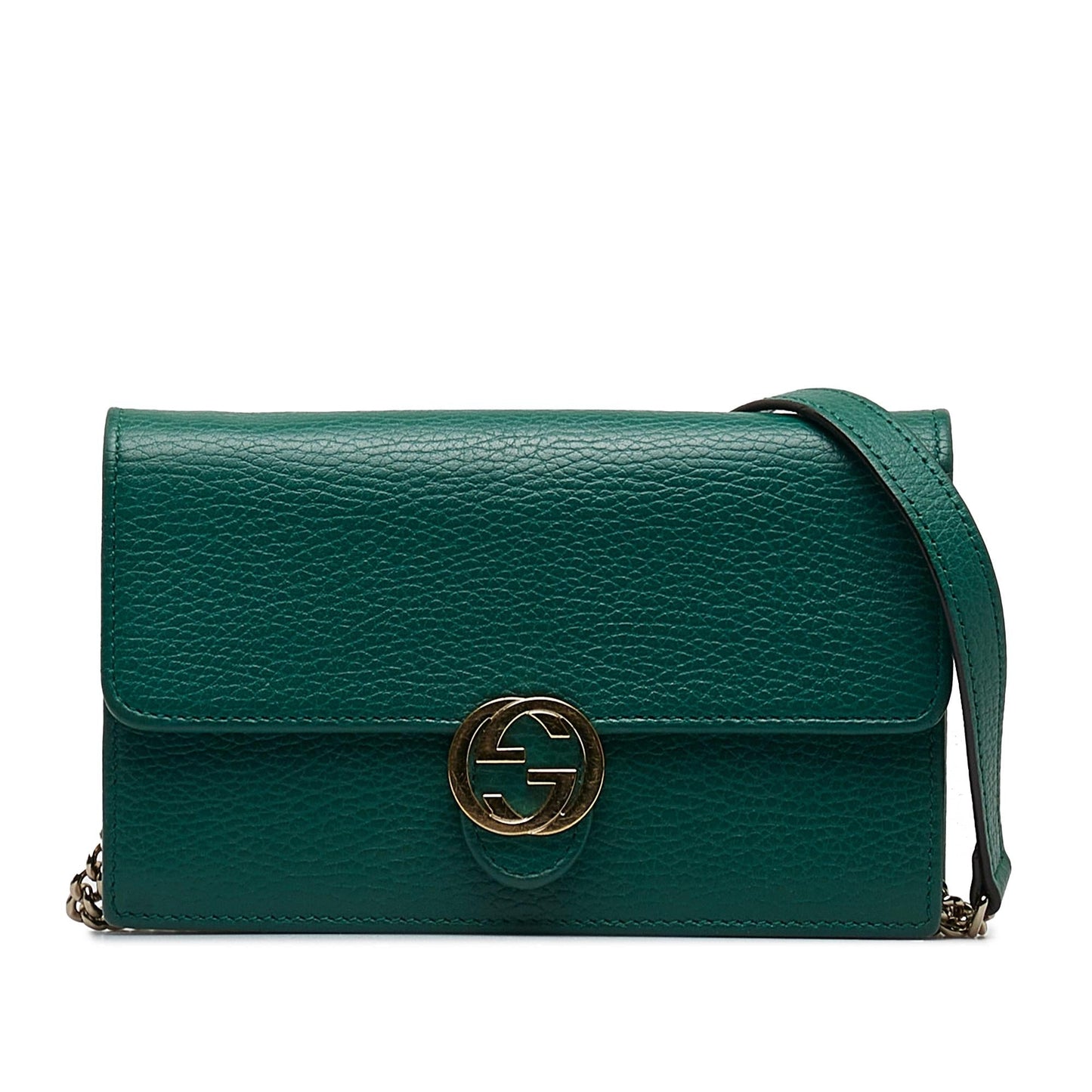 Gucci Interlocking G Dollar Wallet on Calf Green Chain Crossbody Bag
