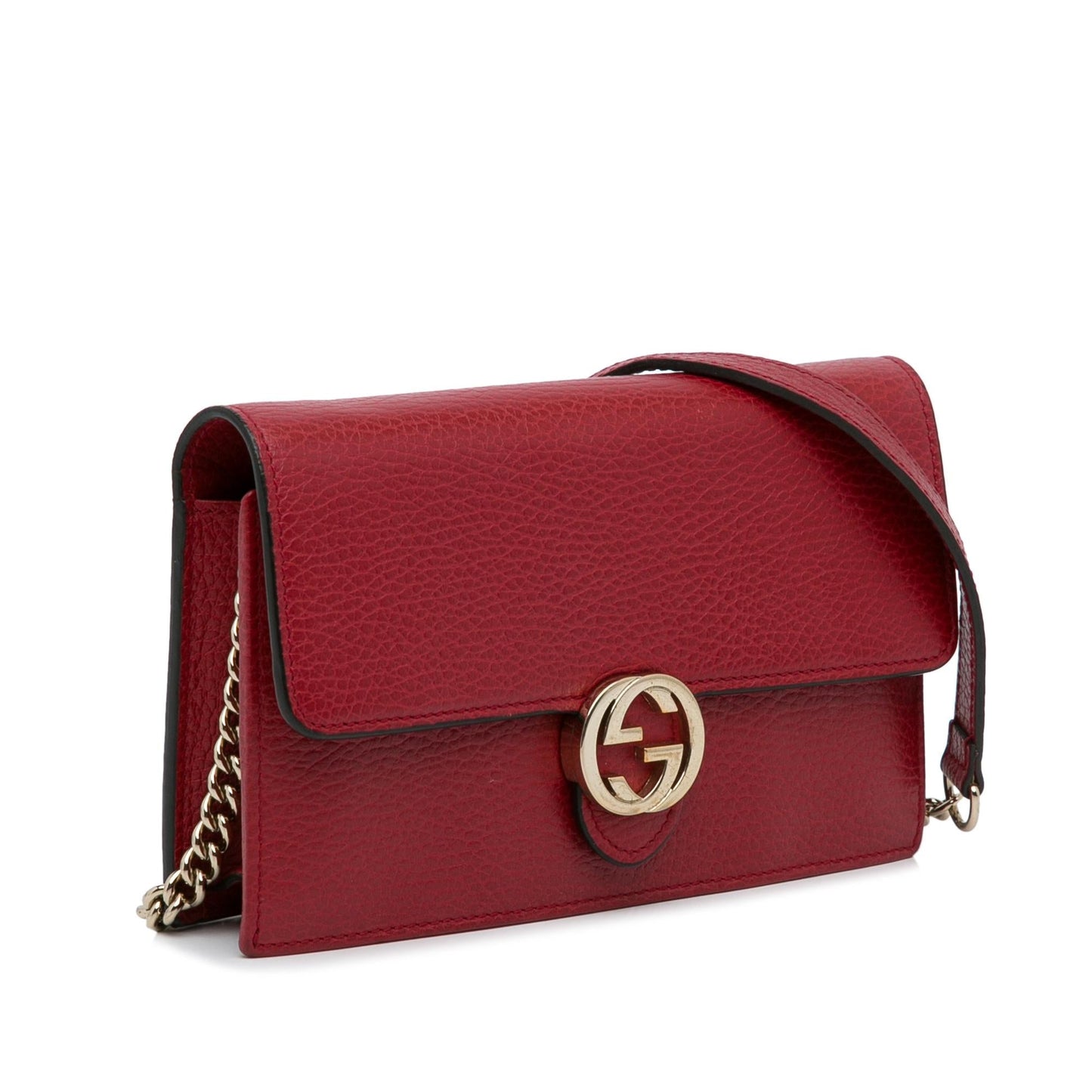 Gucci Interlocking G Dollar Wallet on Calf Red Chain Crossbody Bag Shg Kocg1F