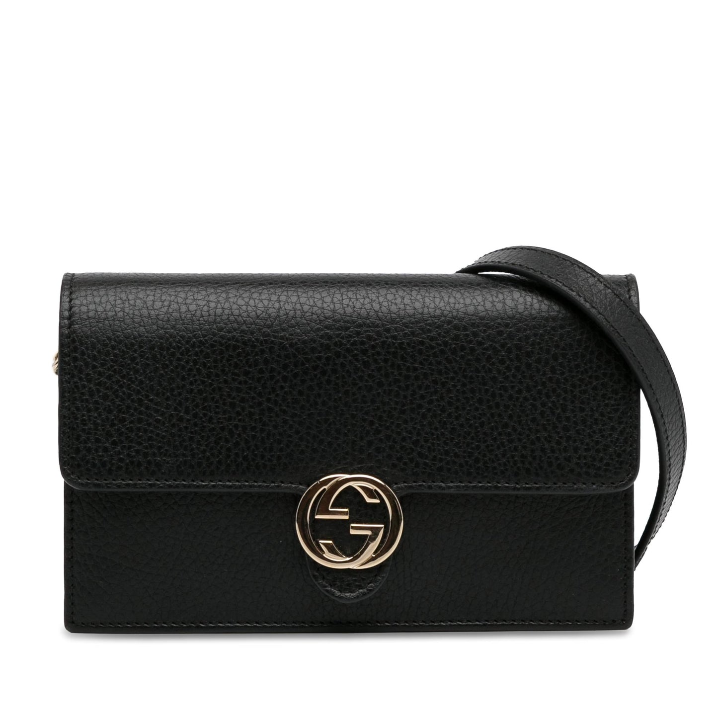 Gucci Interlocking G Dollar Wallet on Calf Black Chain Crossbody Bag