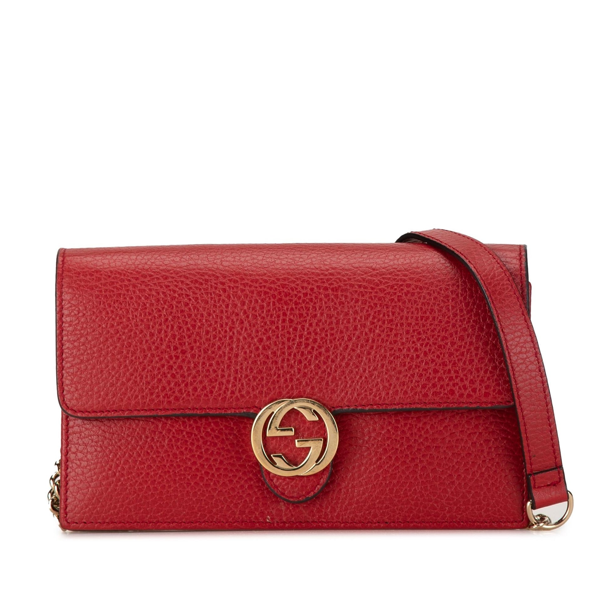 Gucci Interlocking G Dollar Wallet on Calf Red Chain Crossbody Bag