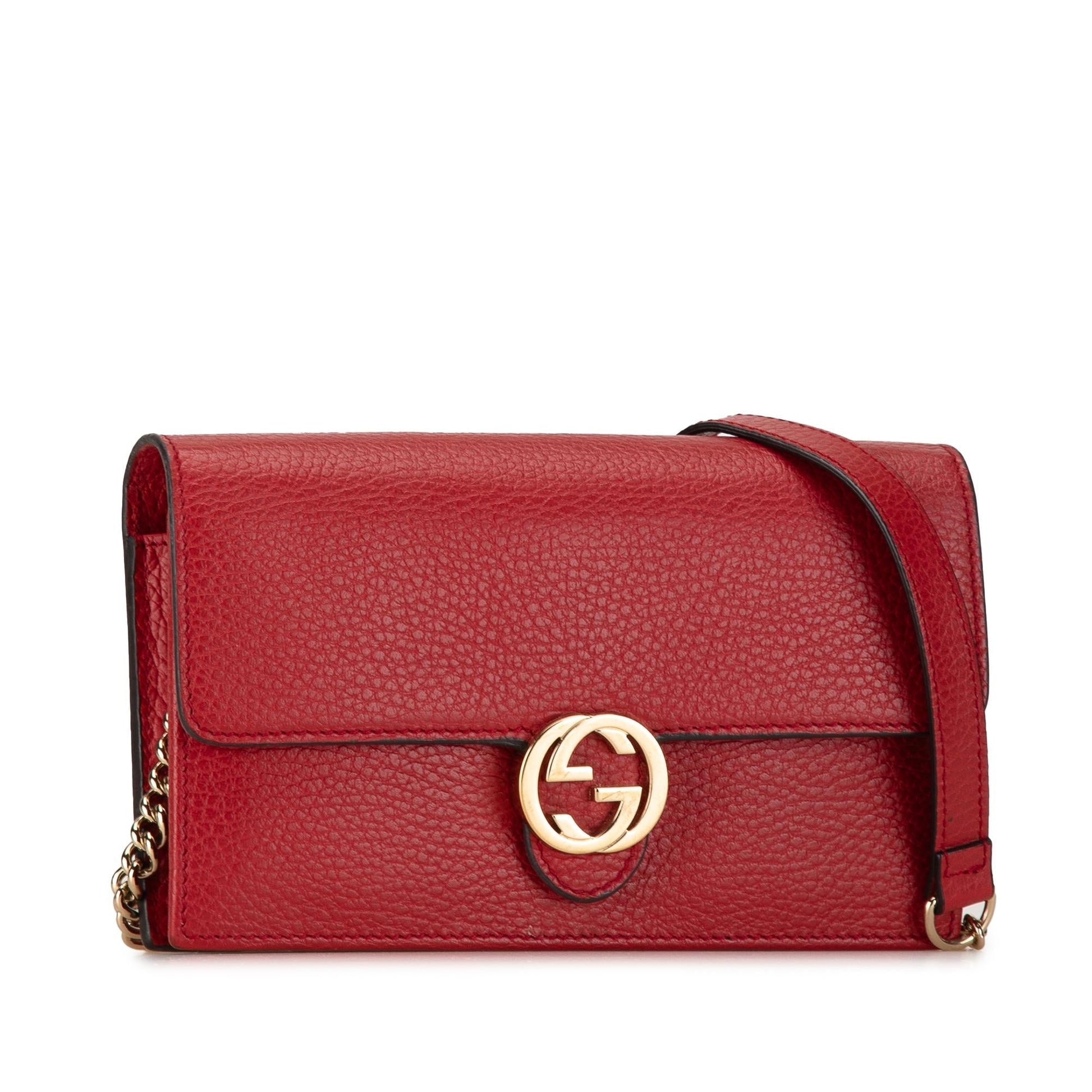 Gucci Interlocking G Dollar Wallet on Calf Red Chain Crossbody Bag