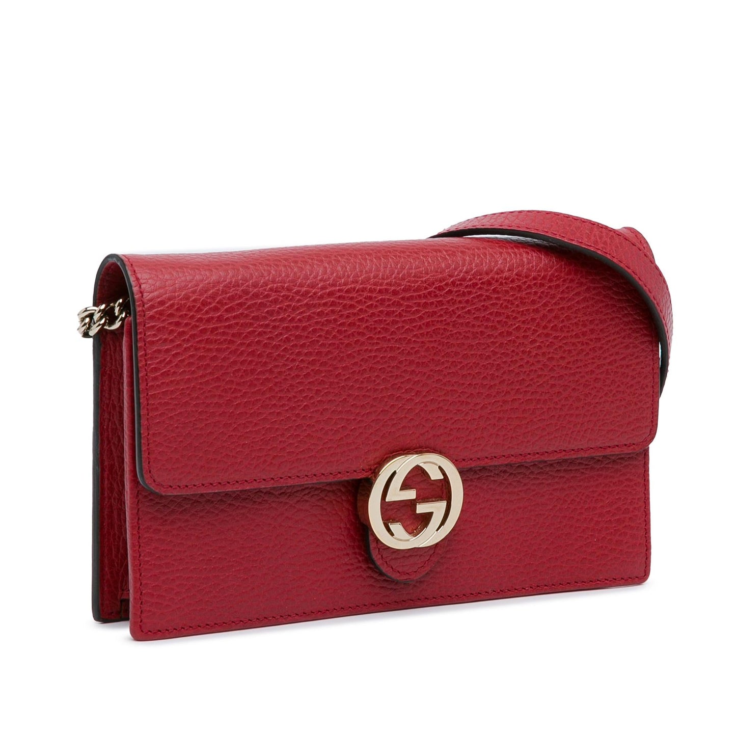 Gucci Interlocking G Dollar Wallet on Calf Red Chain Crossbody Bag Shg Zr6Kyy