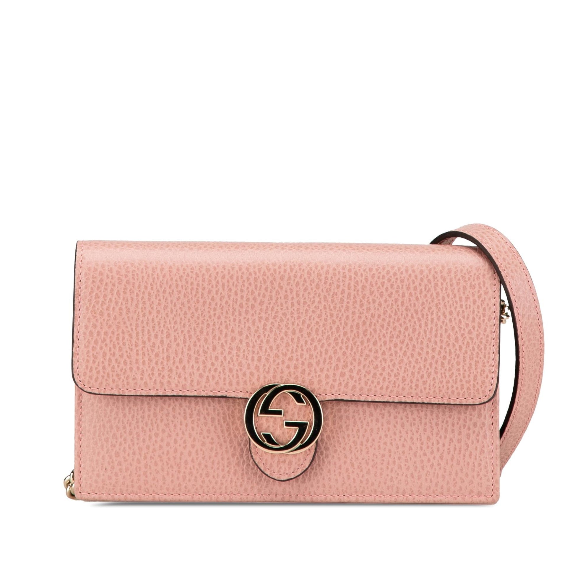 Gucci Interlocking G Dollar Wallet on Calf Pink Chain Crossbody Bag On Chain