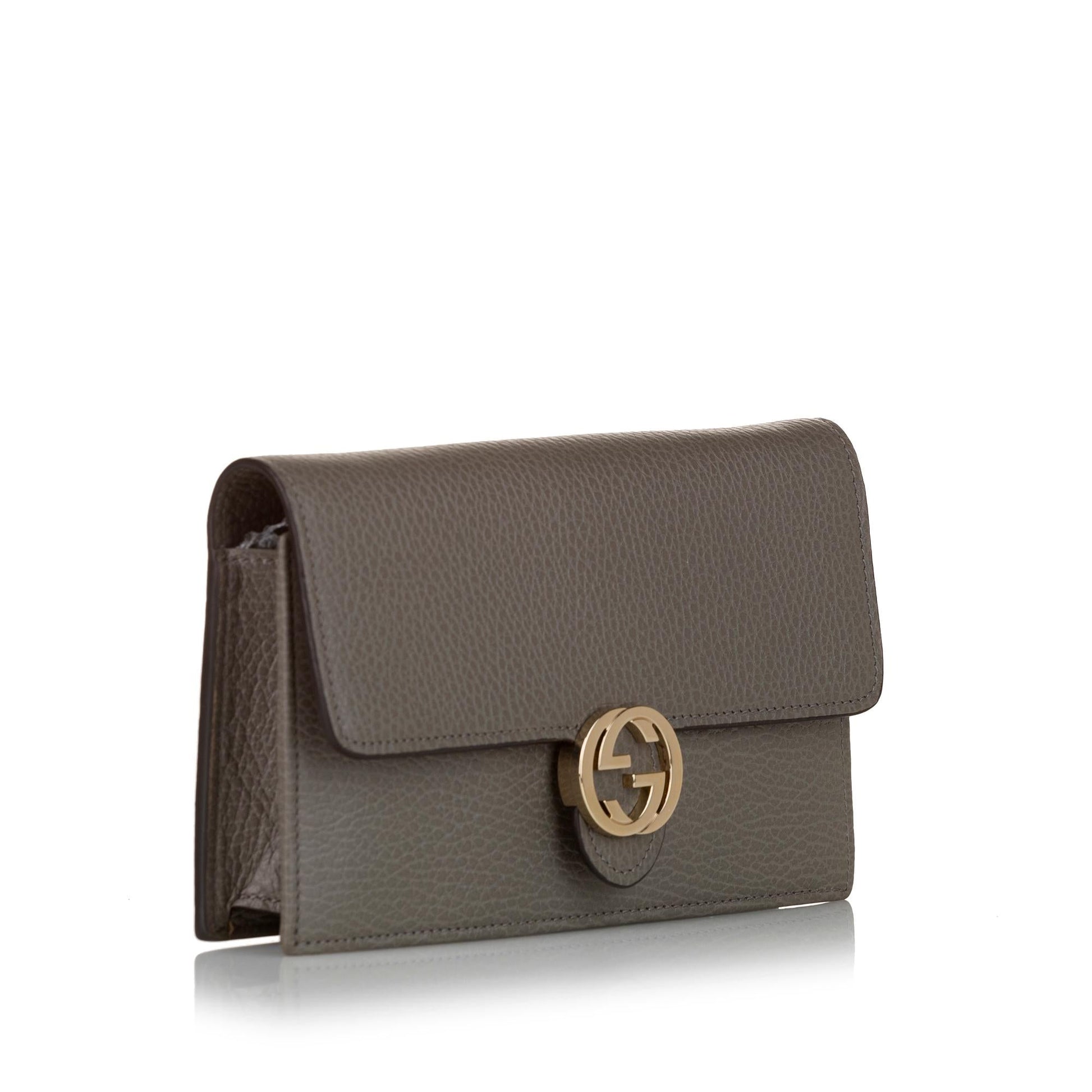 Gucci Interlocking G Wallet On 4 Calf Grey Chain Crossbody Bag