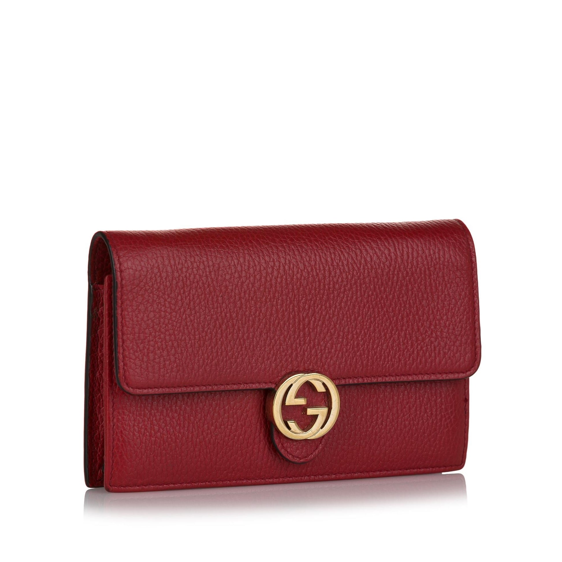 Gucci Interlocking G Wallet On SHG Calf Red Chain Crossbody Bag