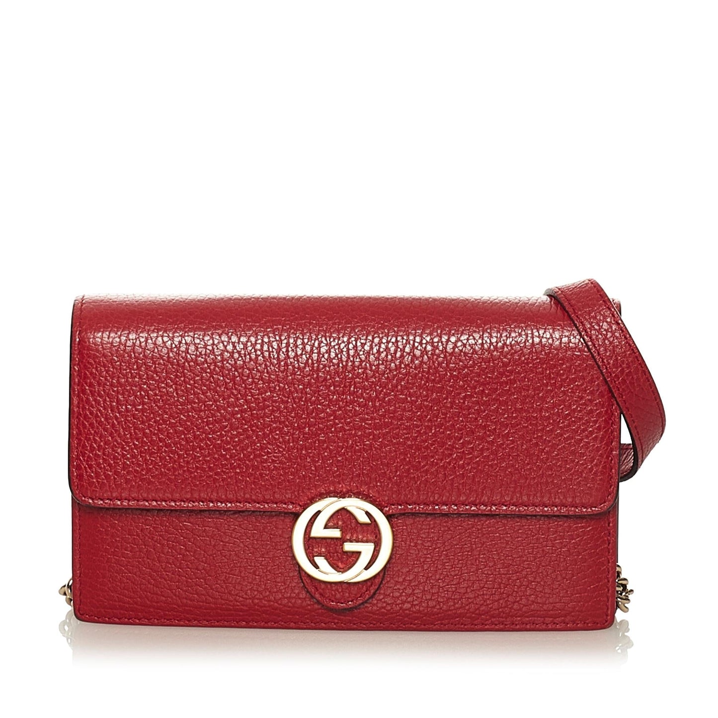 Gucci Interlocking G Wallet On SHG Calf Red Chain Crossbody Bag Chain Shg