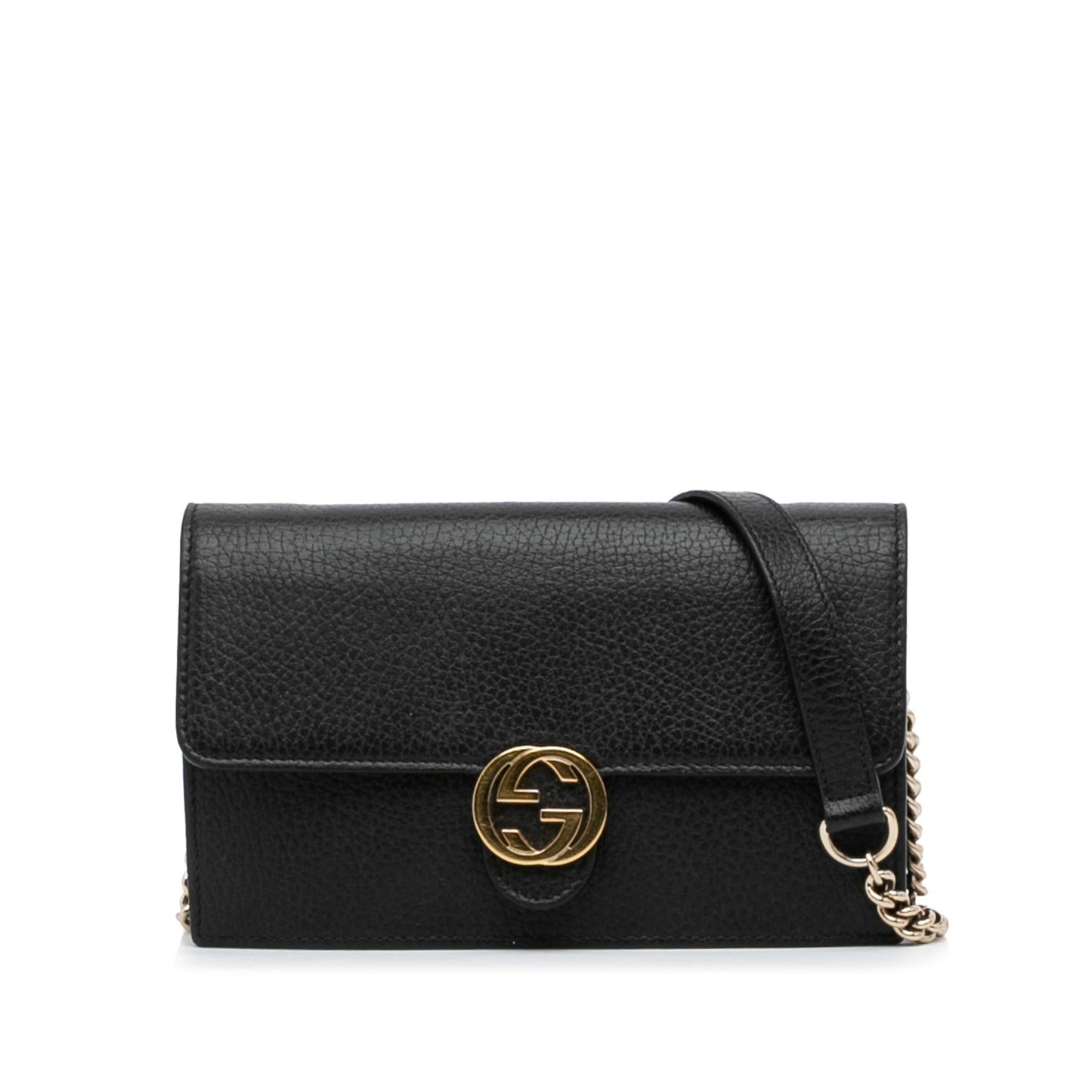 Gucci Interlocking G Wallet On SHG-NboyGA Calf Black Chain Crossbody Bag