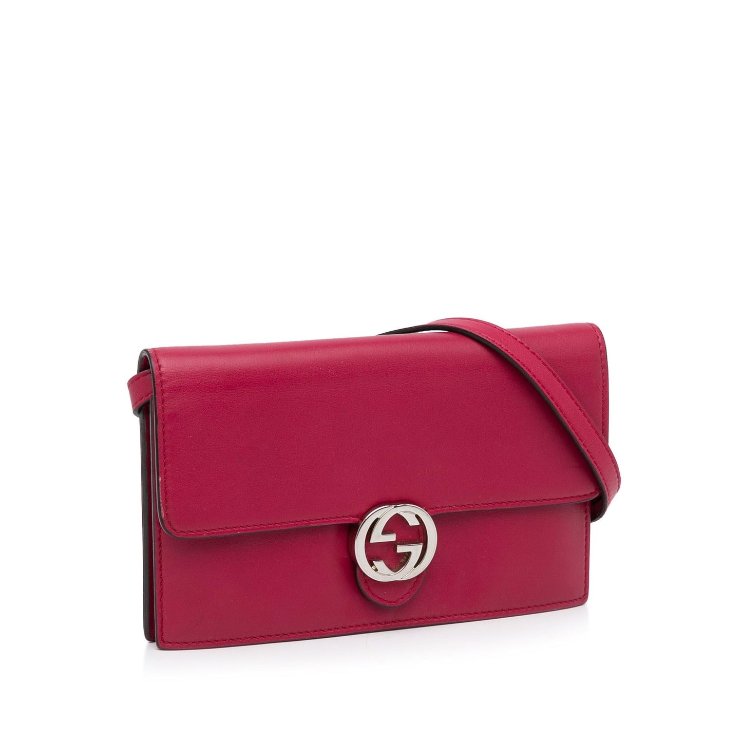 Gucci Interlocking G Wallet On SHG-bJgZos Calf Red Chain Crossbody Bag