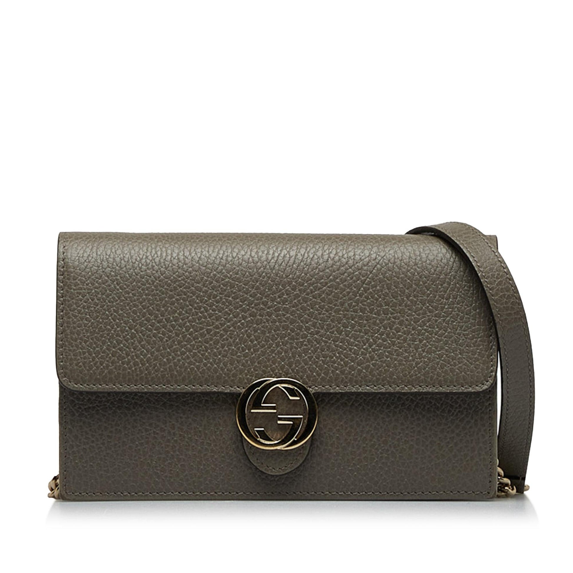 Gucci Interlocking G Wallet On SHG-GA6QAo Calf Grey Chain Crossbody Bag