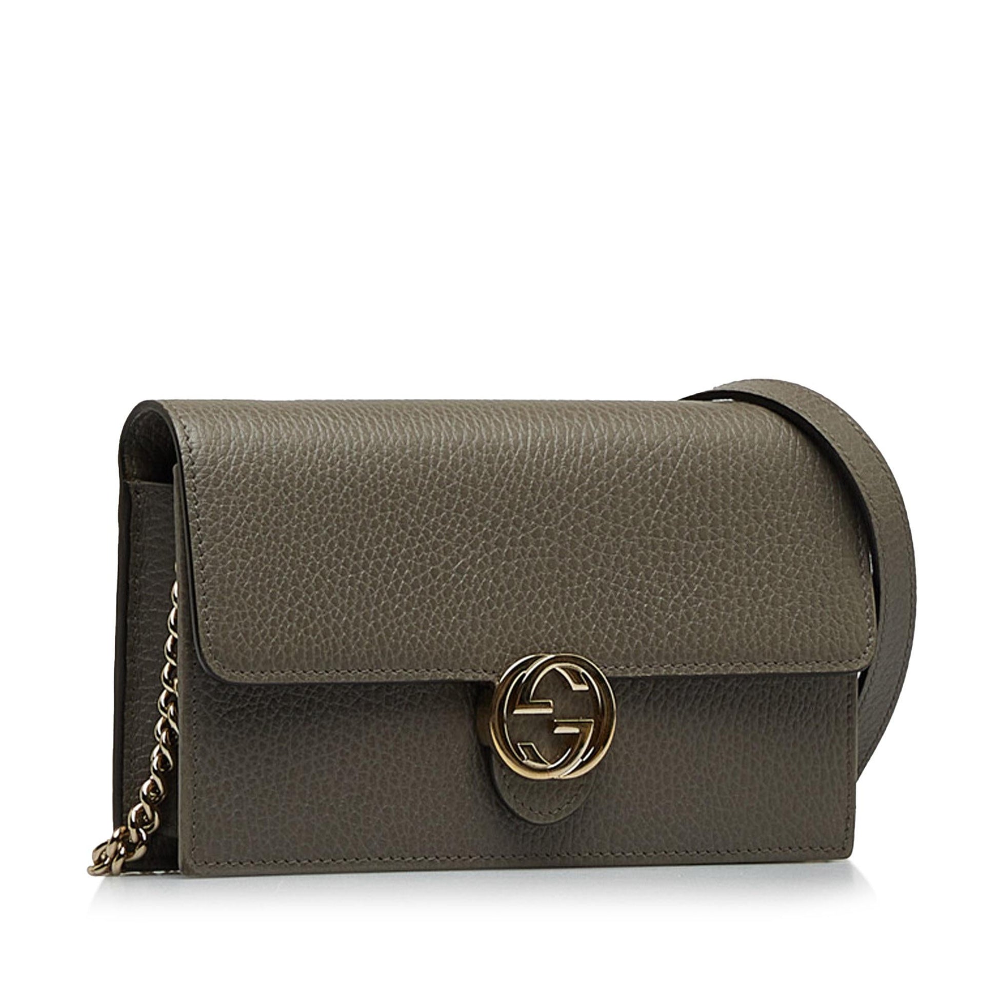 Gucci Interlocking G Wallet On SHG-GA6QAo Calf Grey Chain Crossbody Bag