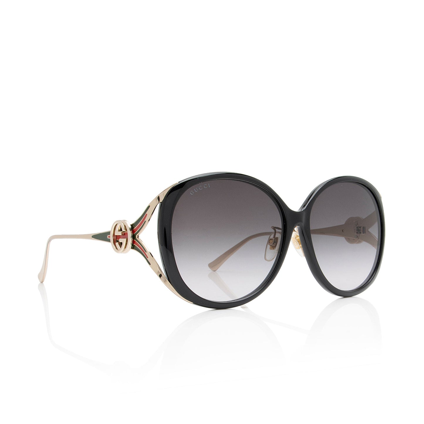 Gucci Interlocking G Web Oversized Oval Black Gold Accessory