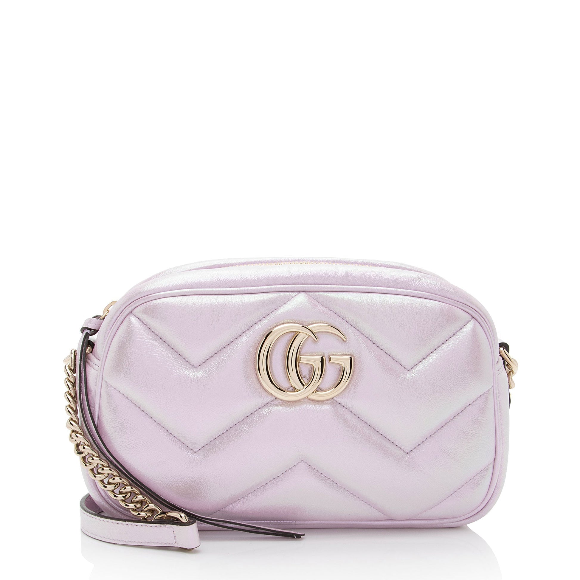 Gucci Padded Iridescent GG Marmont Camera Matelasse Leather Pink Small Shoulder Bag
