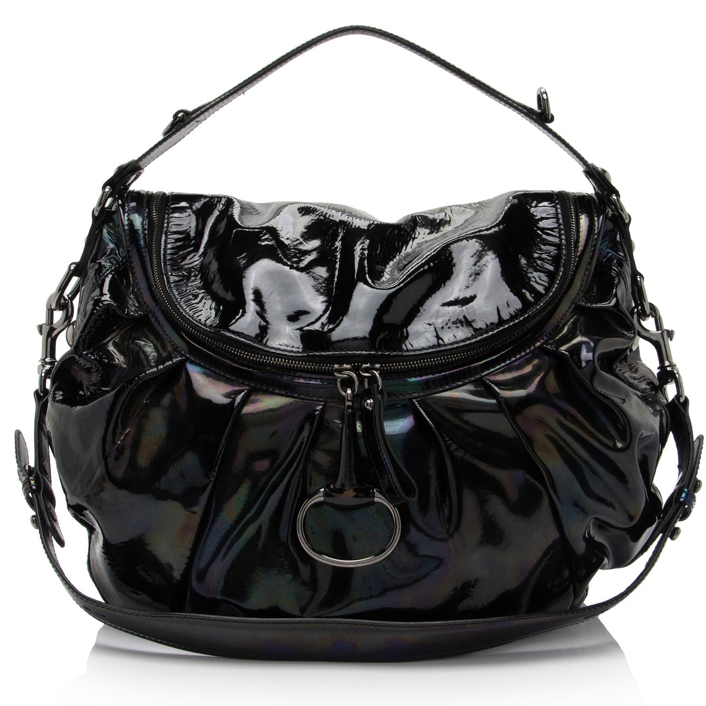Gucci Iridescent Icon Bit SHF-lmJOkR Leather Patent Black Shoulder Bag