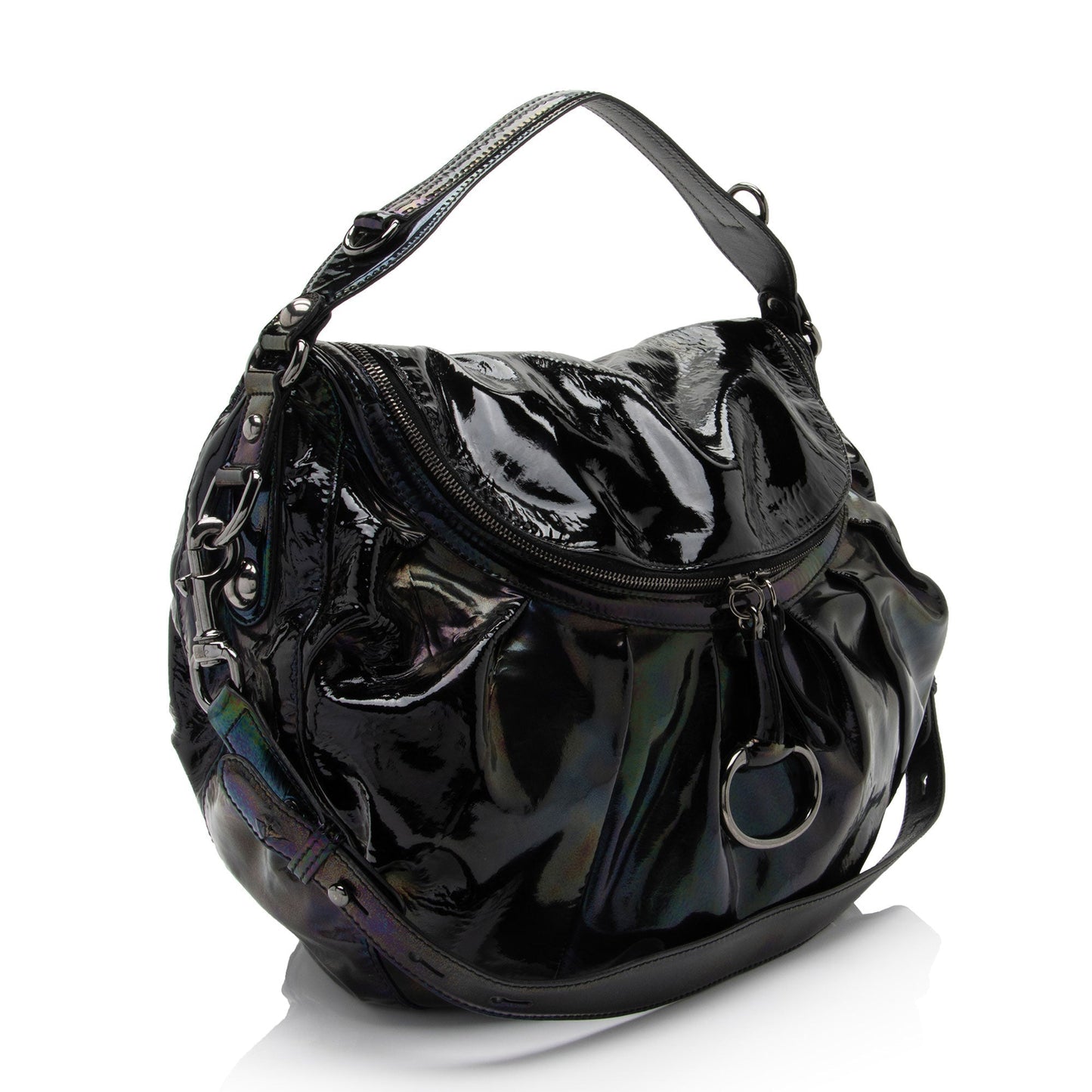 Gucci Iridescent Icon Bit SHF-lmJOkR Leather Patent Black Shoulder Bag