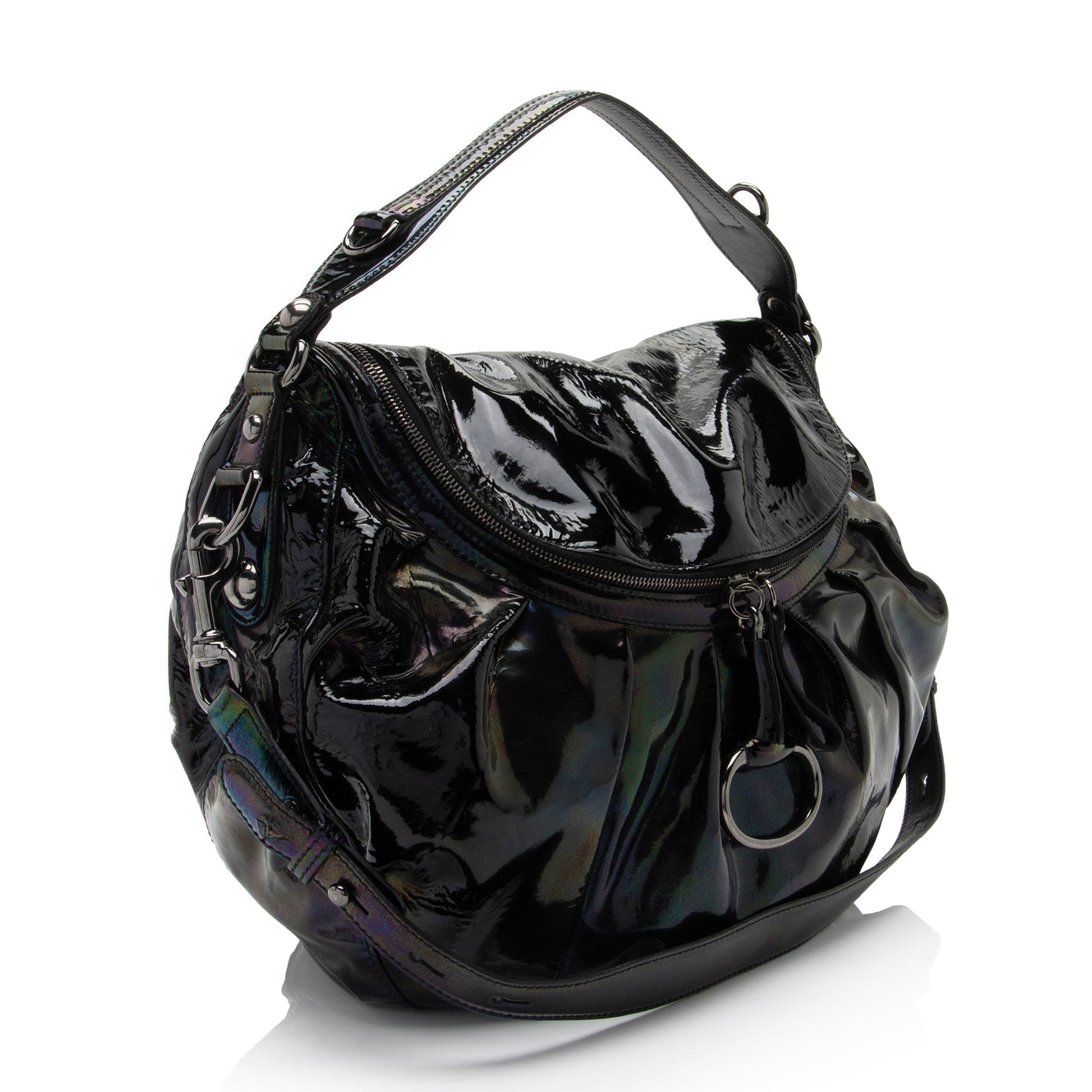 Gucci Iridescent Icon Bit SHF-lmJOkR Leather Patent Black Shoulder Bag