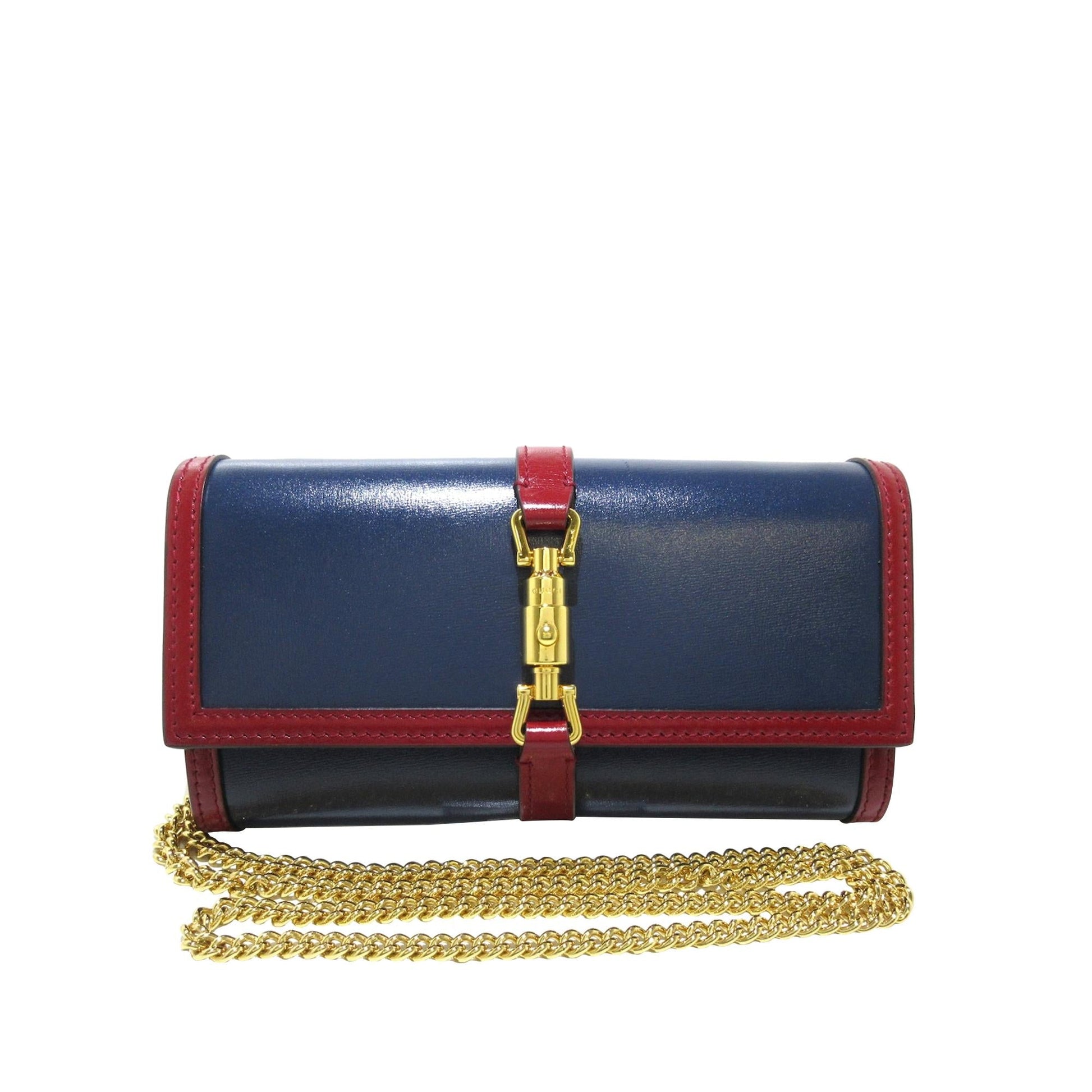 Gucci Jackie Wallet On SHG-cLAf2P Calf Blue Chain Crossbody Bag