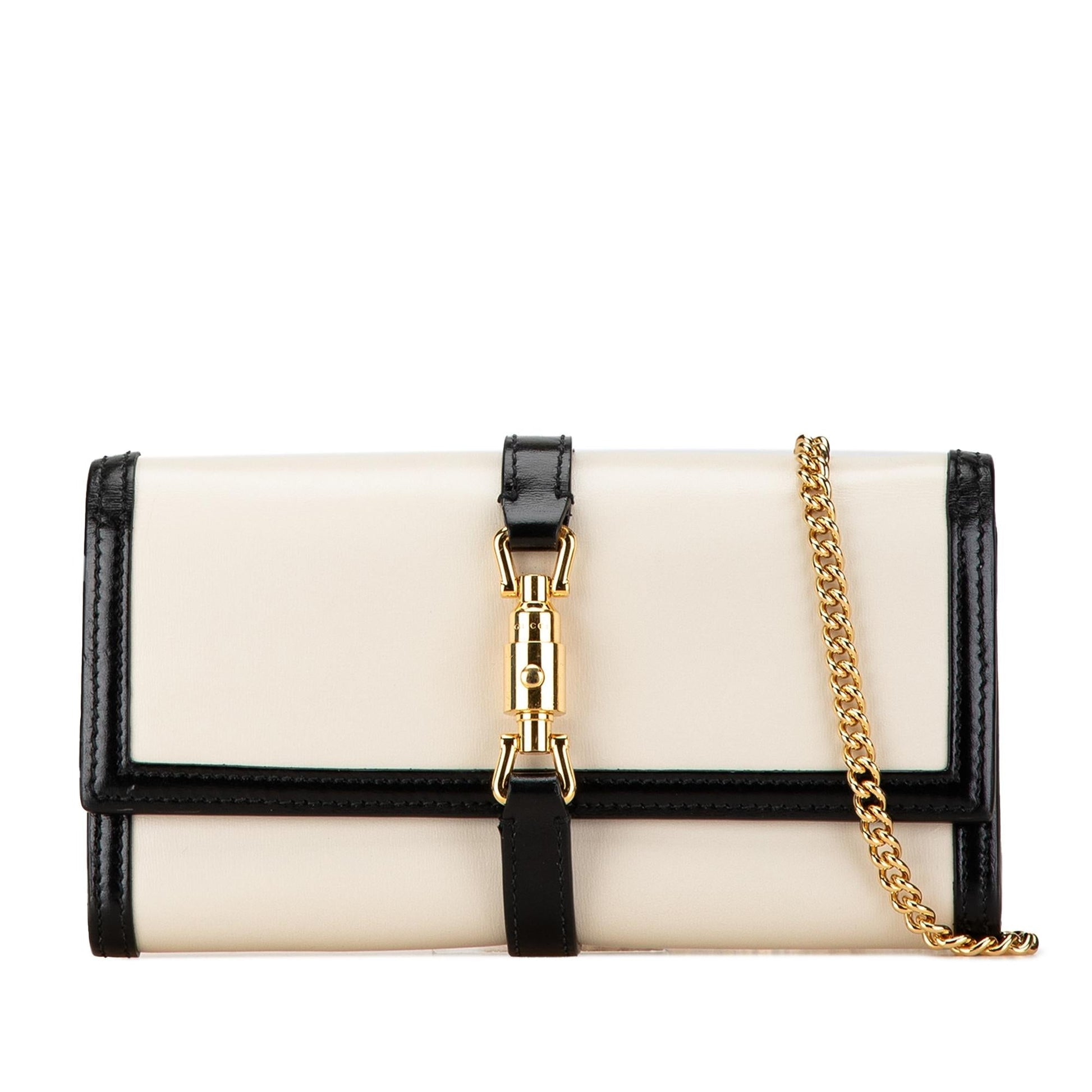 Gucci Jackie Wallet On SHG-s4KNWW Calf Black White Chain Crossbody Bag