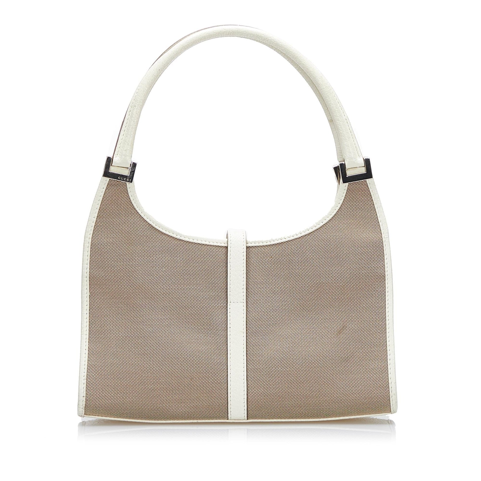 Gucci Jackie Bardot SHG-4NpFnU Canvas White Brown Satchel Bag