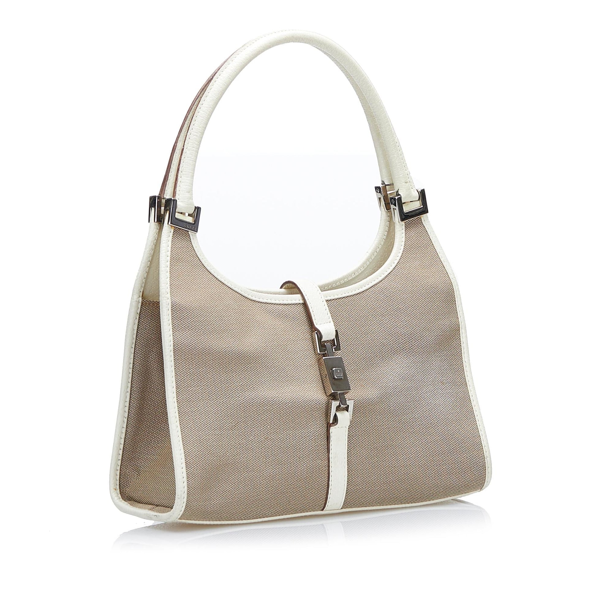 Gucci Jackie Bardot SHG-4NpFnU Canvas White Brown Satchel Bag