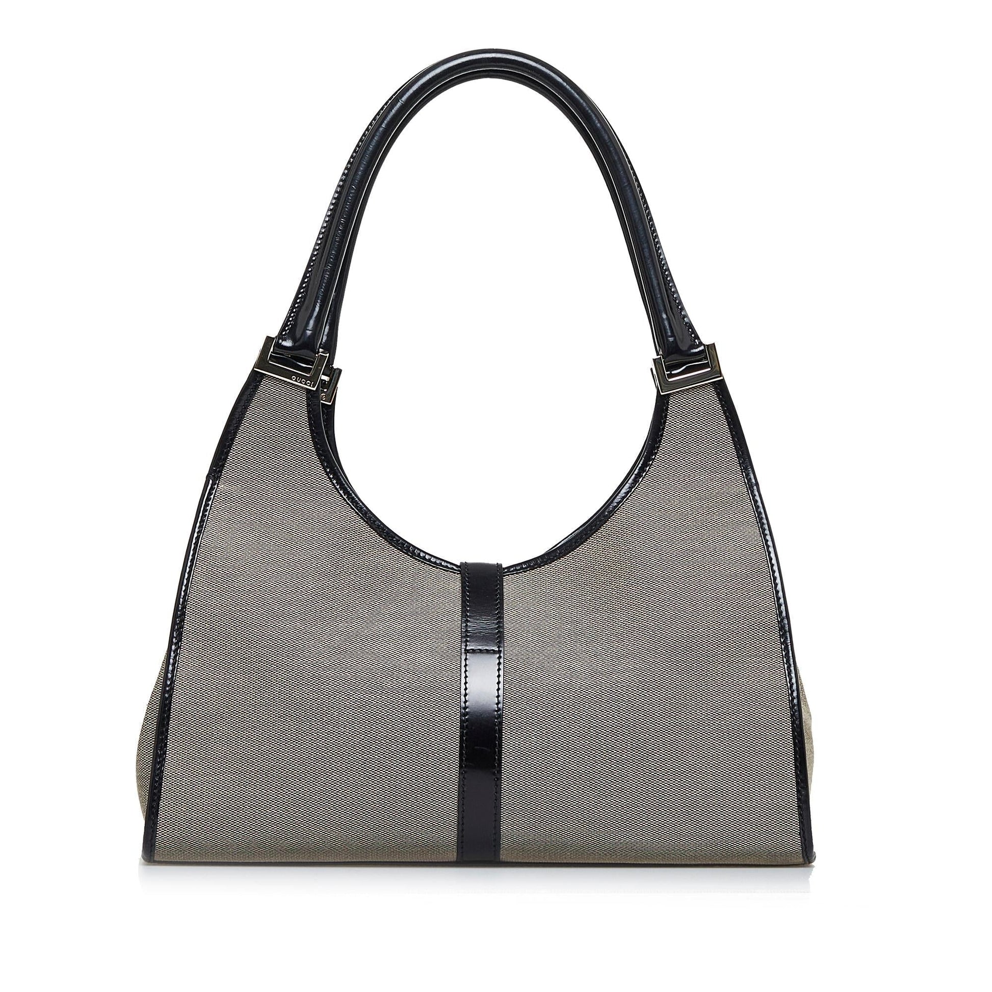 Gucci Jackie Bardot SHG-CF0t1L Canvas Calf Black Brown Satchel Bag