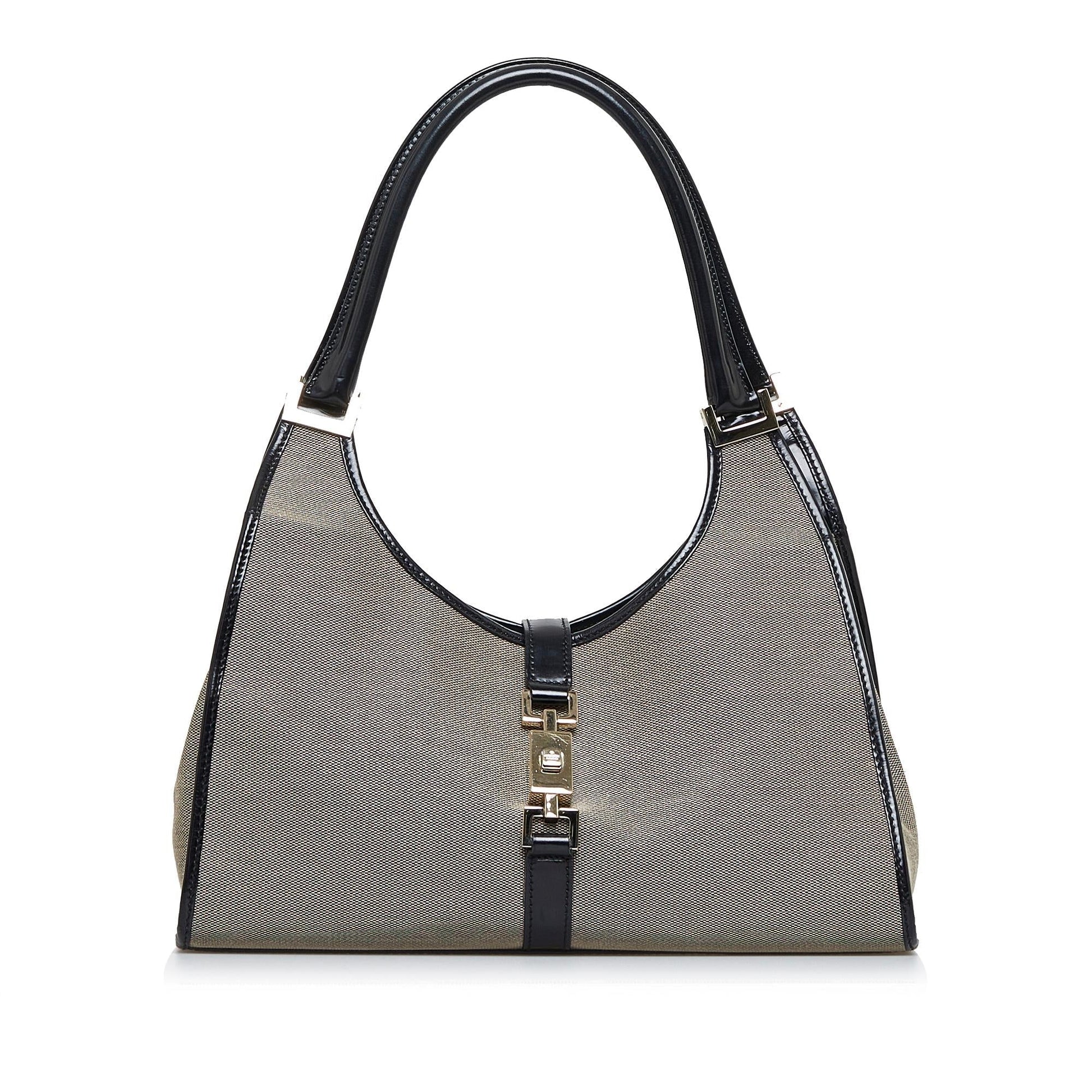 Gucci Jackie Bardot SHG-CF0t1L Canvas Calf Black Brown Satchel Bag