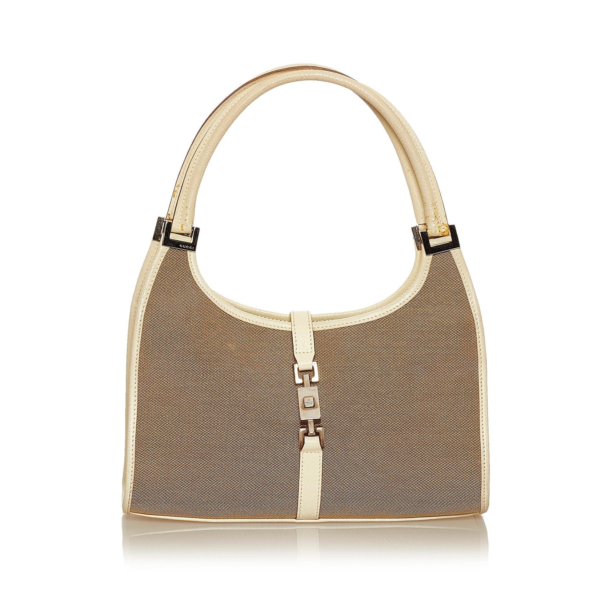 Gucci Jackie SHG Canvas White Brown Shoulder Bag Bag Shg