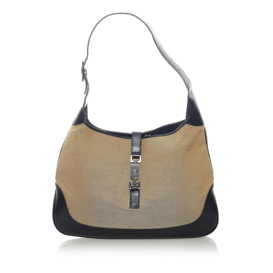 Gucci Jackie SHG Canvas Black Brown Shoulder Bag Bag Shg