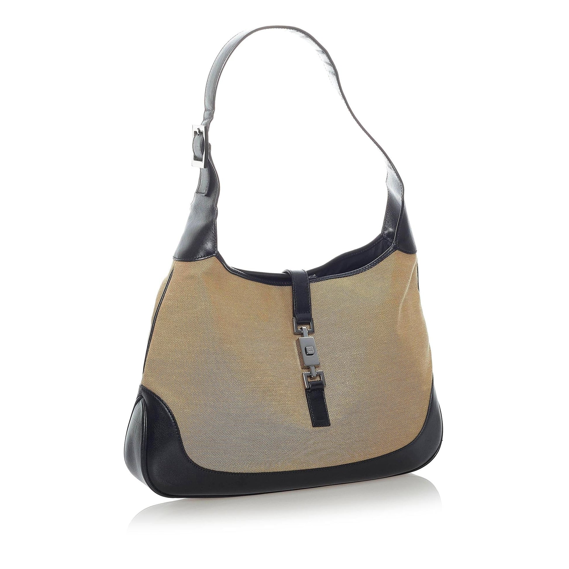 Gucci Jackie SHG Canvas Black Brown Shoulder Bag Bag Shg