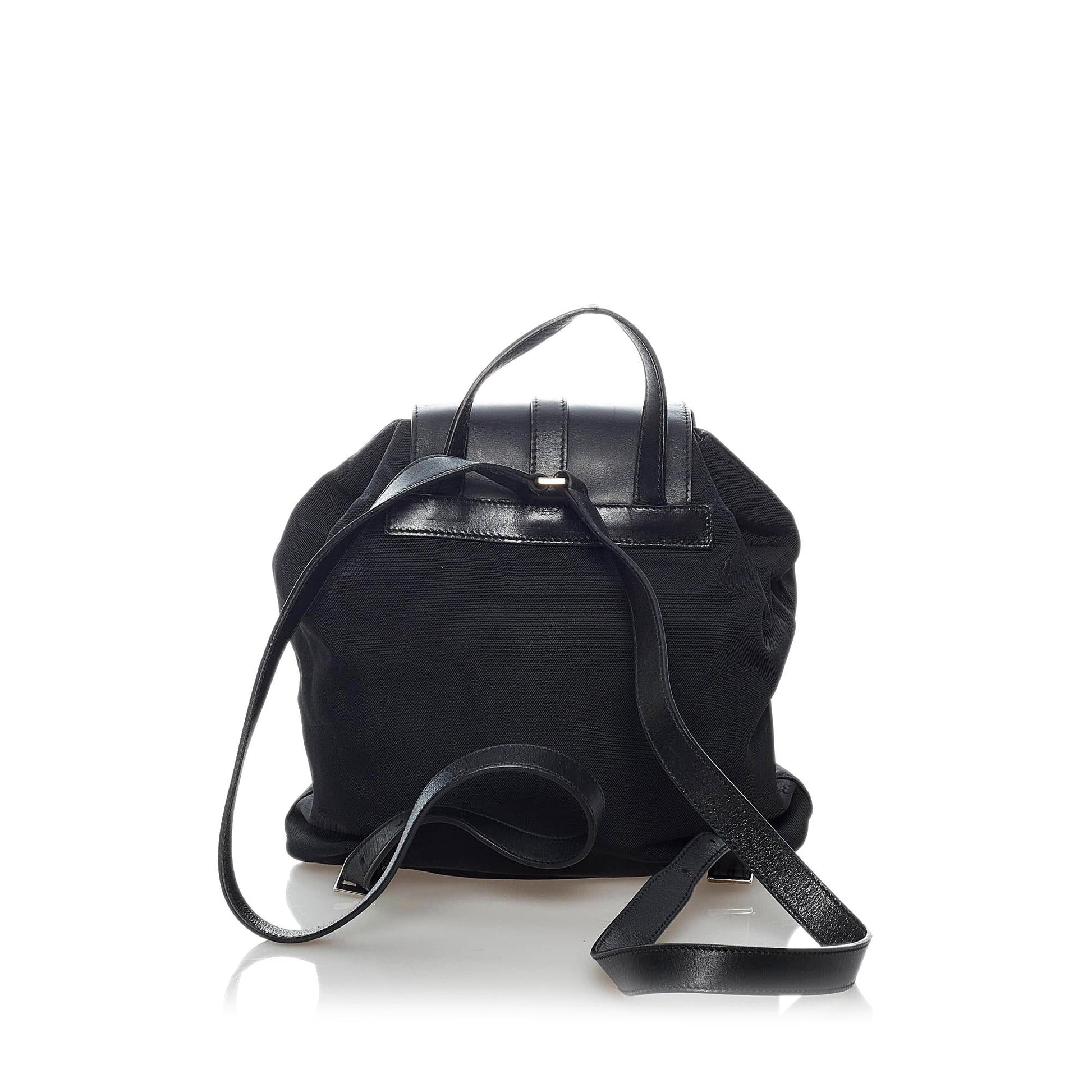 Gucci Jackie Drawstring Backpack SHG Nylon Calf Black Jewelry