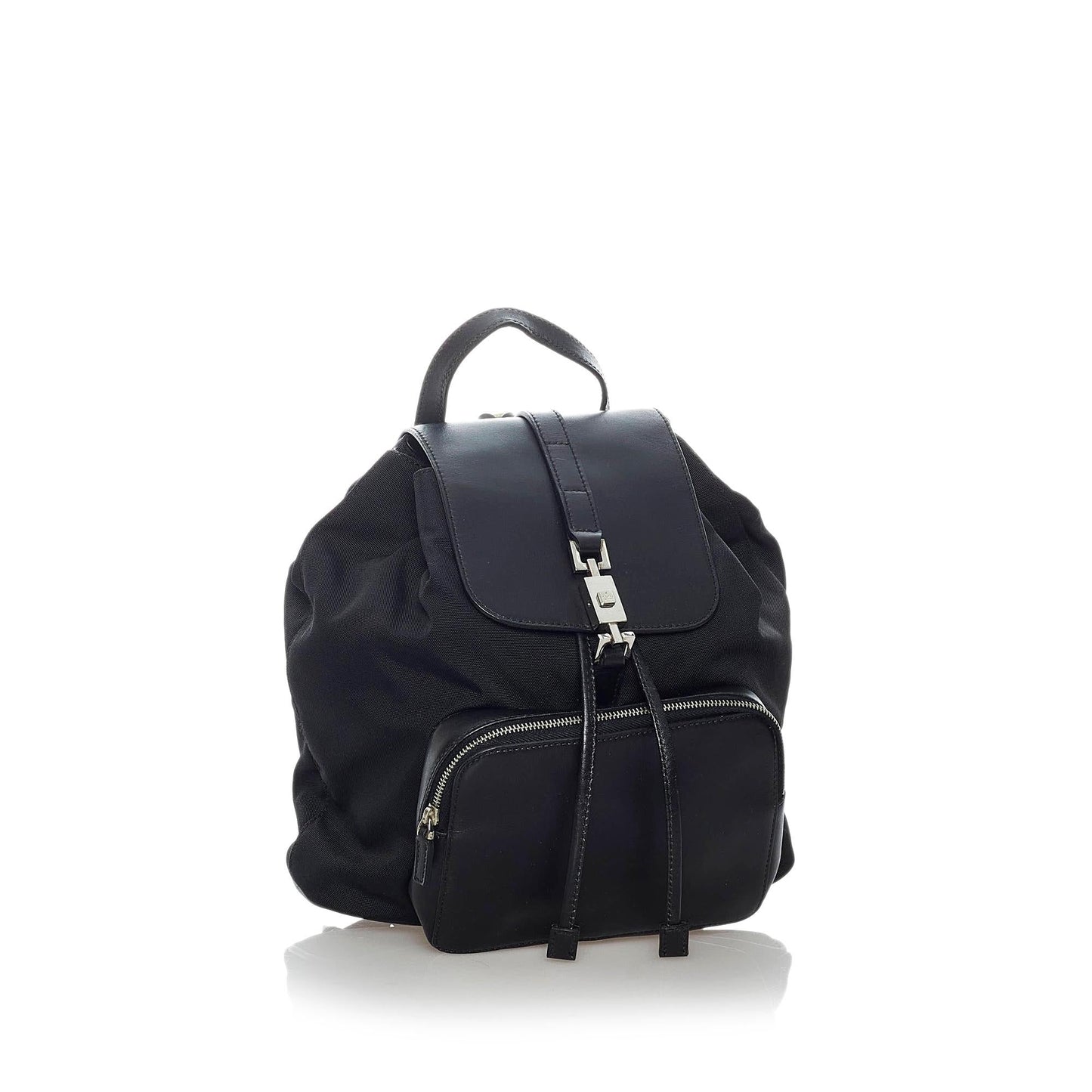 Gucci Jackie Drawstring Backpack SHG Nylon Calf Black Jewelry