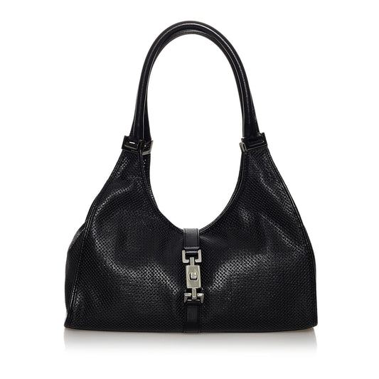 Gucci Jackie Perforated SHG Leather Calf Black Shoulder Bag