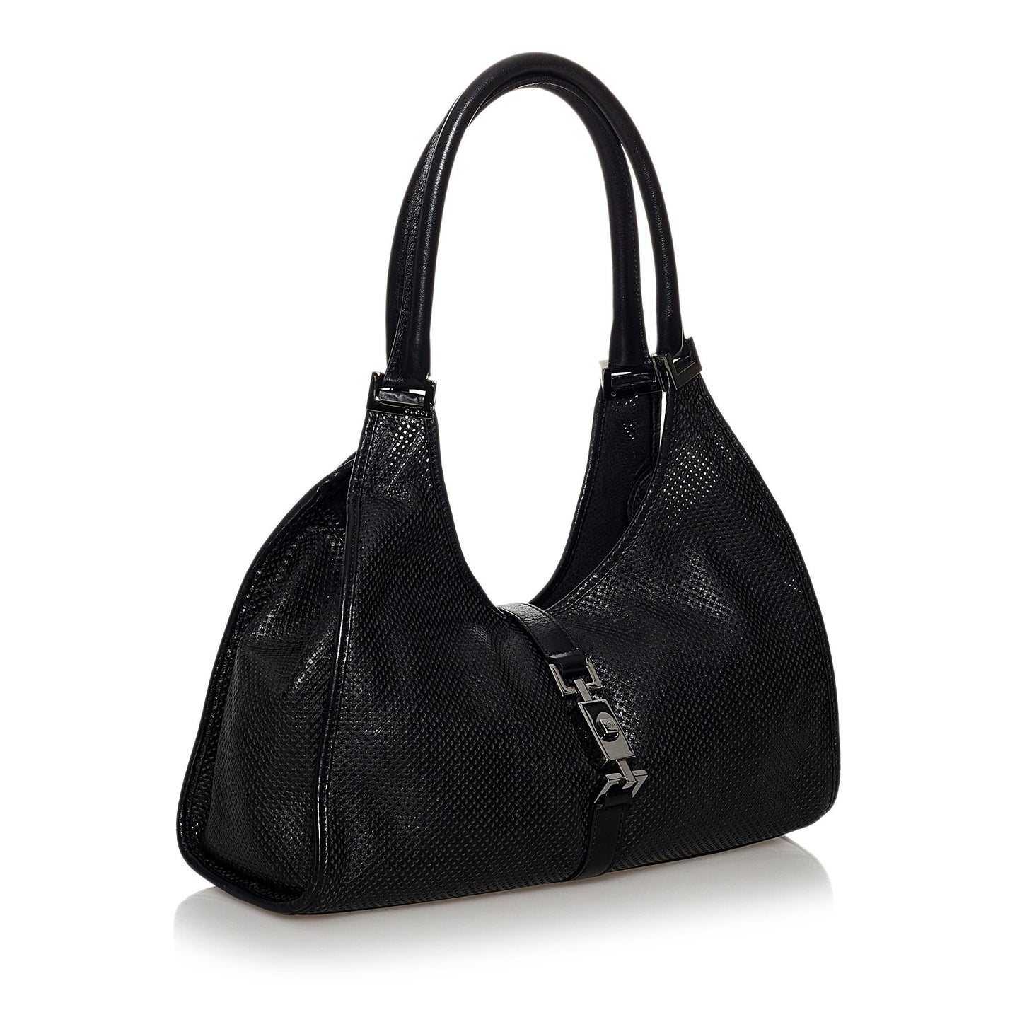 Gucci Jackie Perforated SHG Leather Calf Black Shoulder Bag