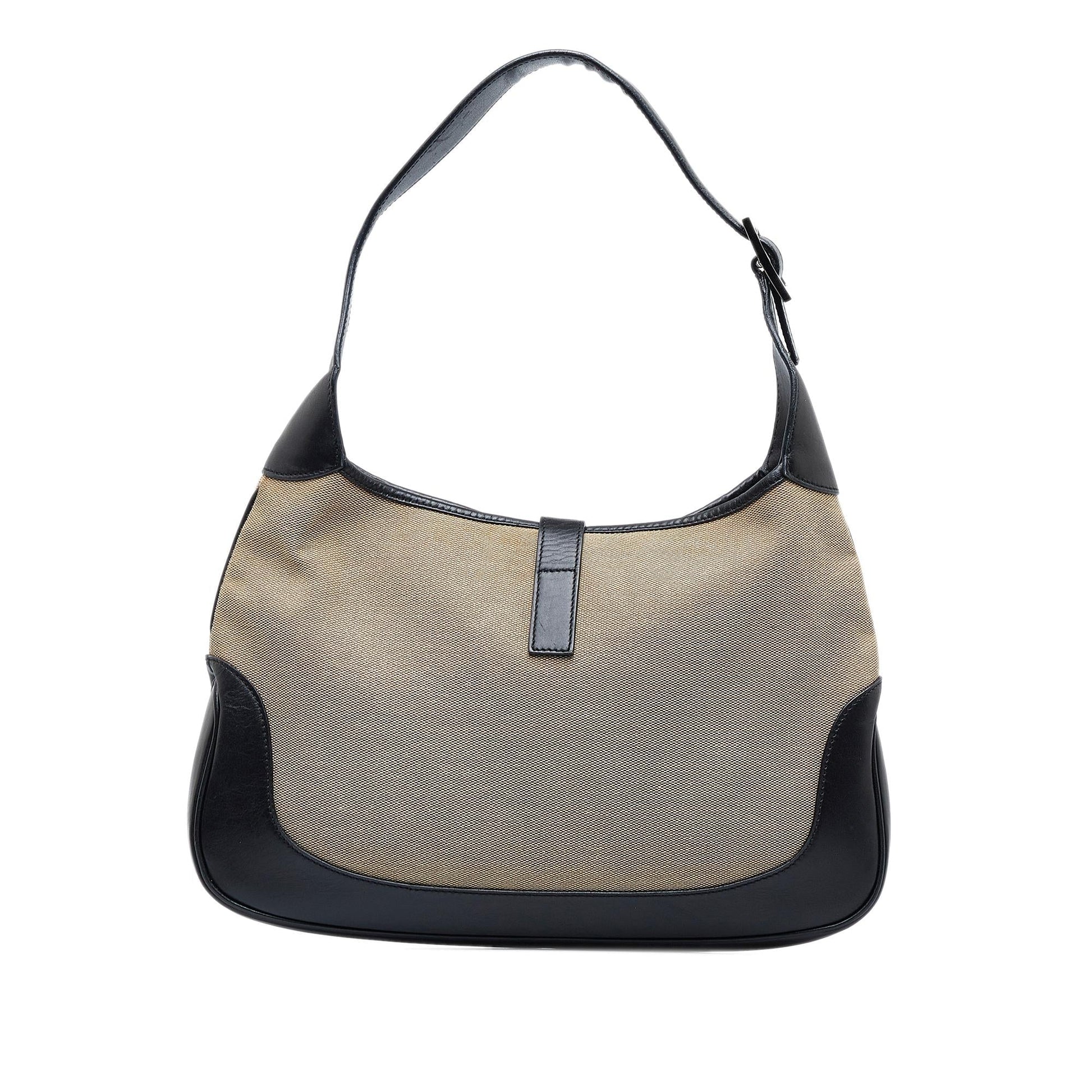 Gucci Jackie SHG-IuKGlv Canvas Calf Black Brown Shoulder Bag