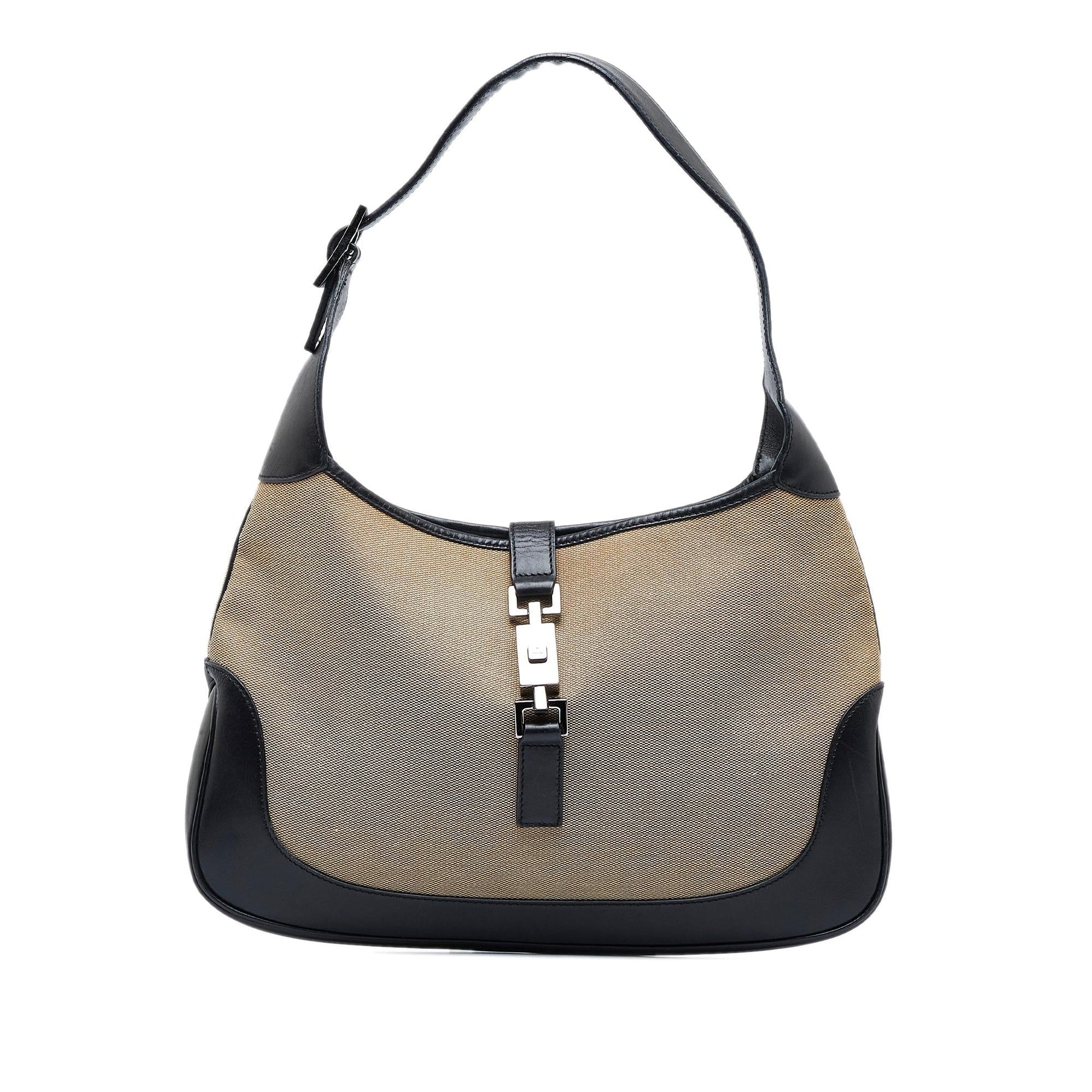 Gucci Jackie SHG-IuKGlv Canvas Calf Black Brown Shoulder Bag
